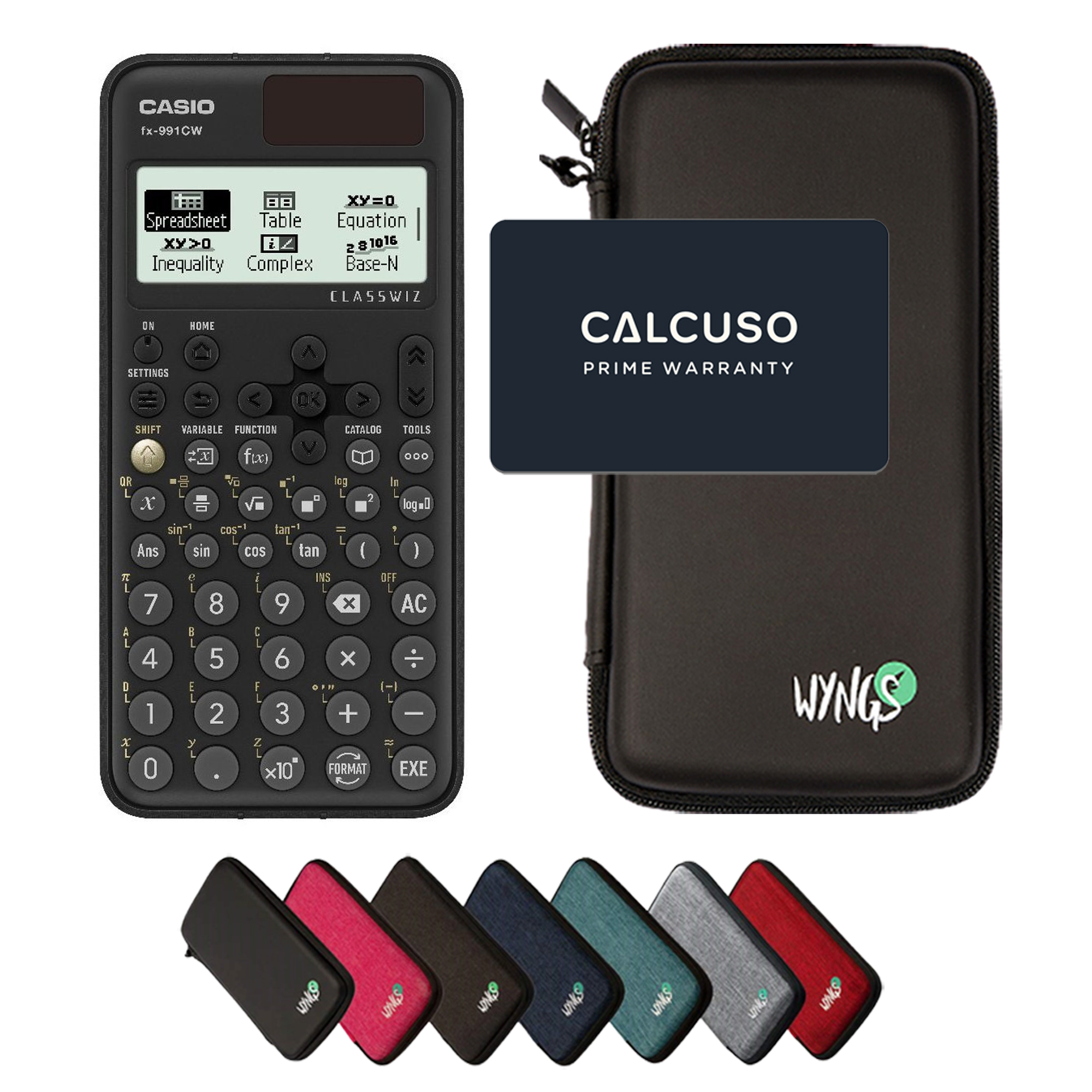 Casio fx-991CW ClassWiz avec Housse de Protection WYNGS incluse - Calculatrice Scientifique - Pack de Base