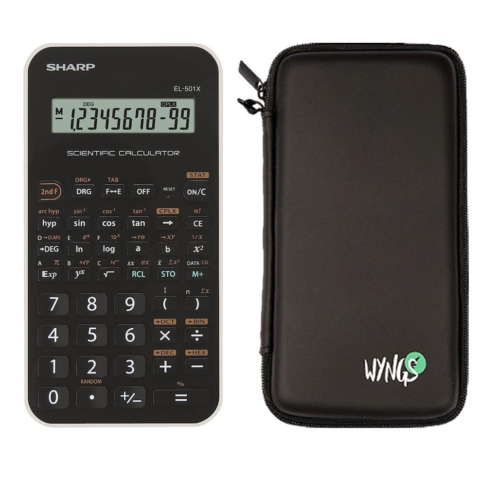Sharp EL-501X Blanc avec Housse de Protection WYNGS incluse Noir - Calculatrice Scientifique - Pack de Base