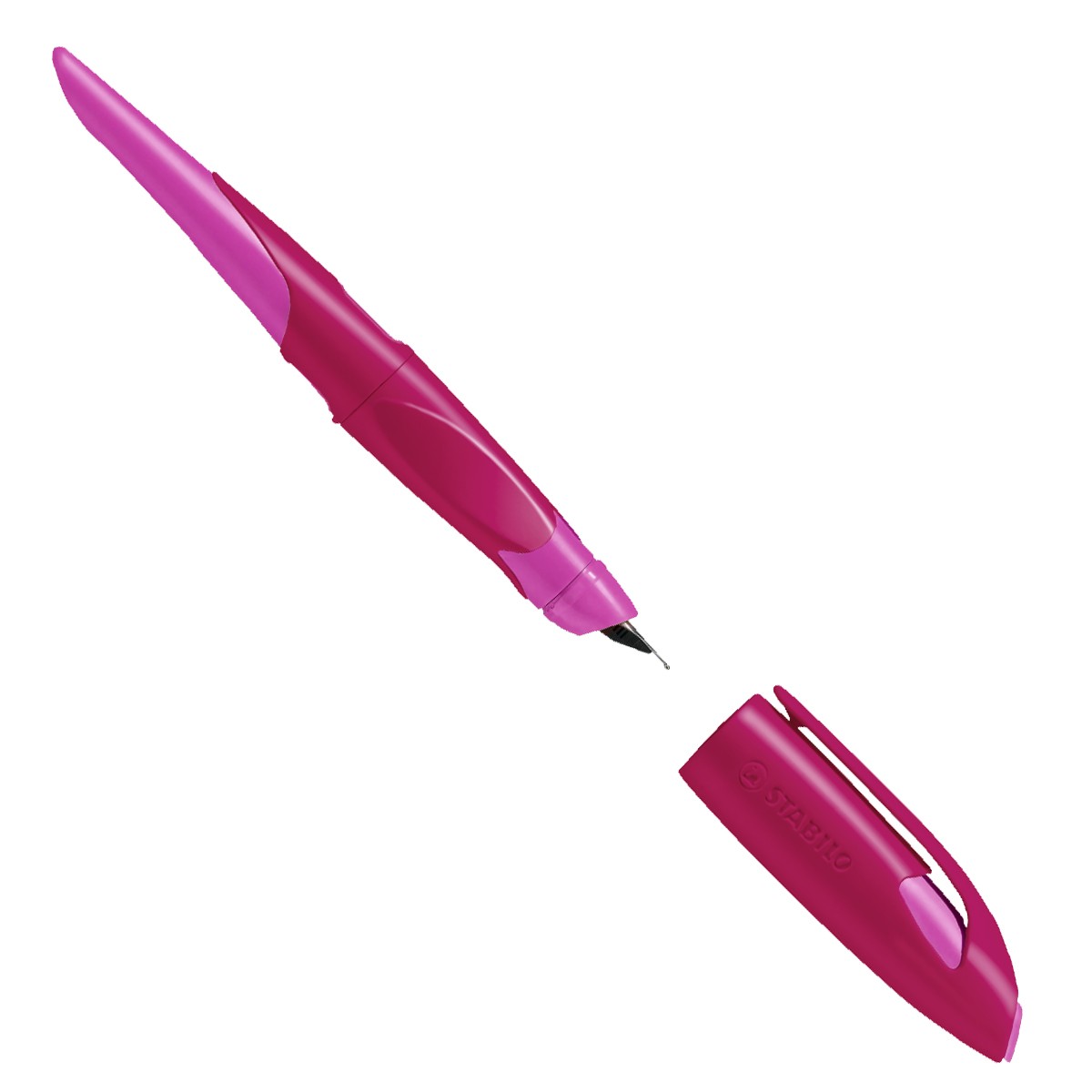 Stabilo Ergonomischer Schulfüller für Linkshänder mit Standard-Feder M - EASYbirdy in beere/pink - Einzelstift - inklusive Patrone - Schreibfarbe blau (löschbar)