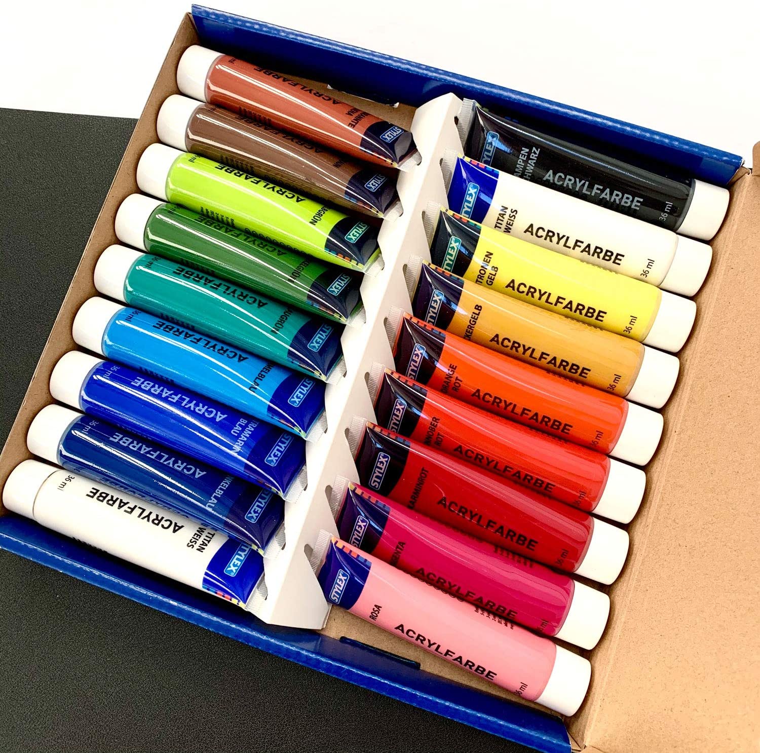 Stylex Acrylfarben, 18 Tuben á 36 ml