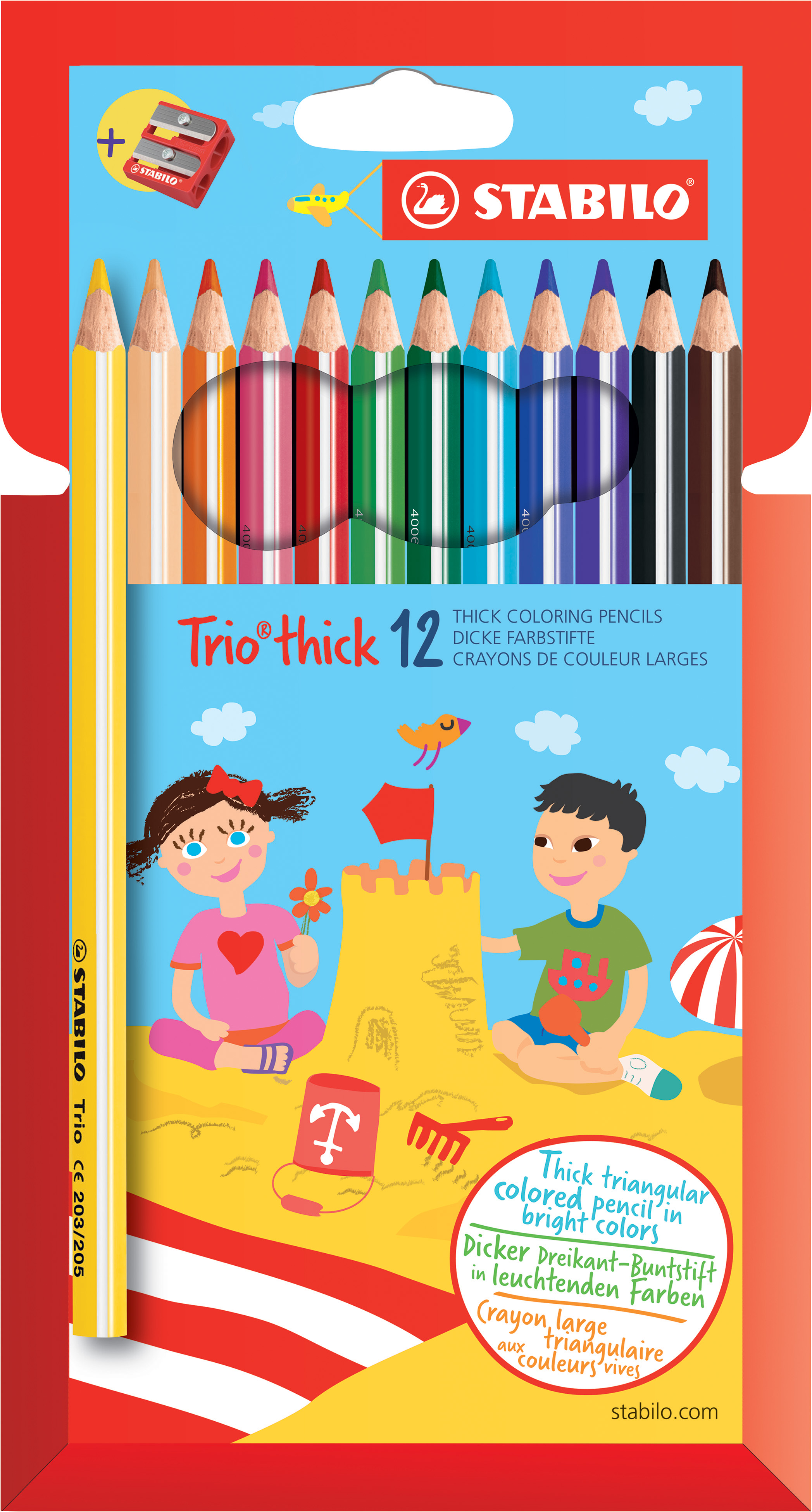 Stabilo Dreikant-Buntstift - Trio dick - 12 Farben und Spitzer