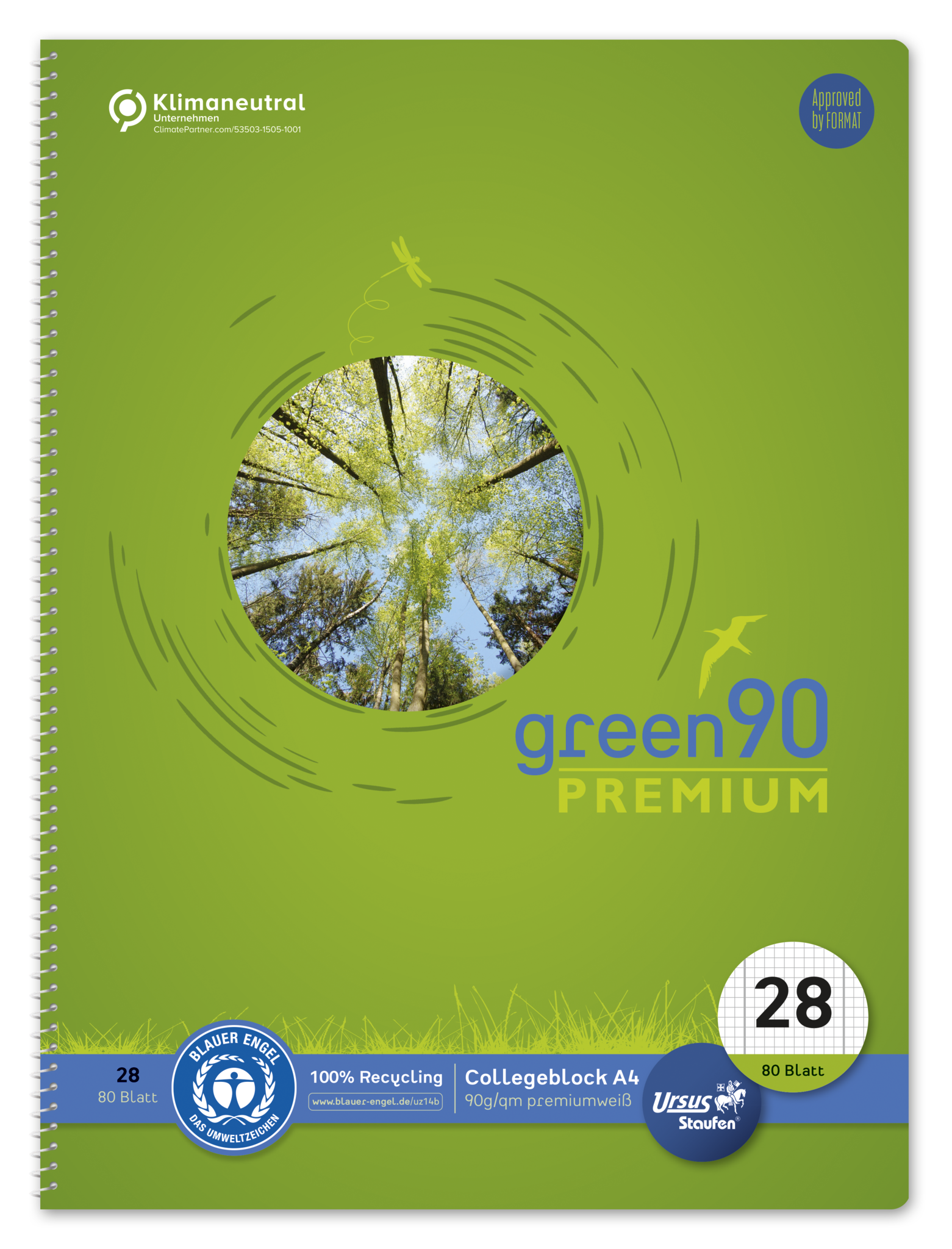 STAUFEN GREEN Premium Collegeblock 4A 80 Blatt - Lineatur 28