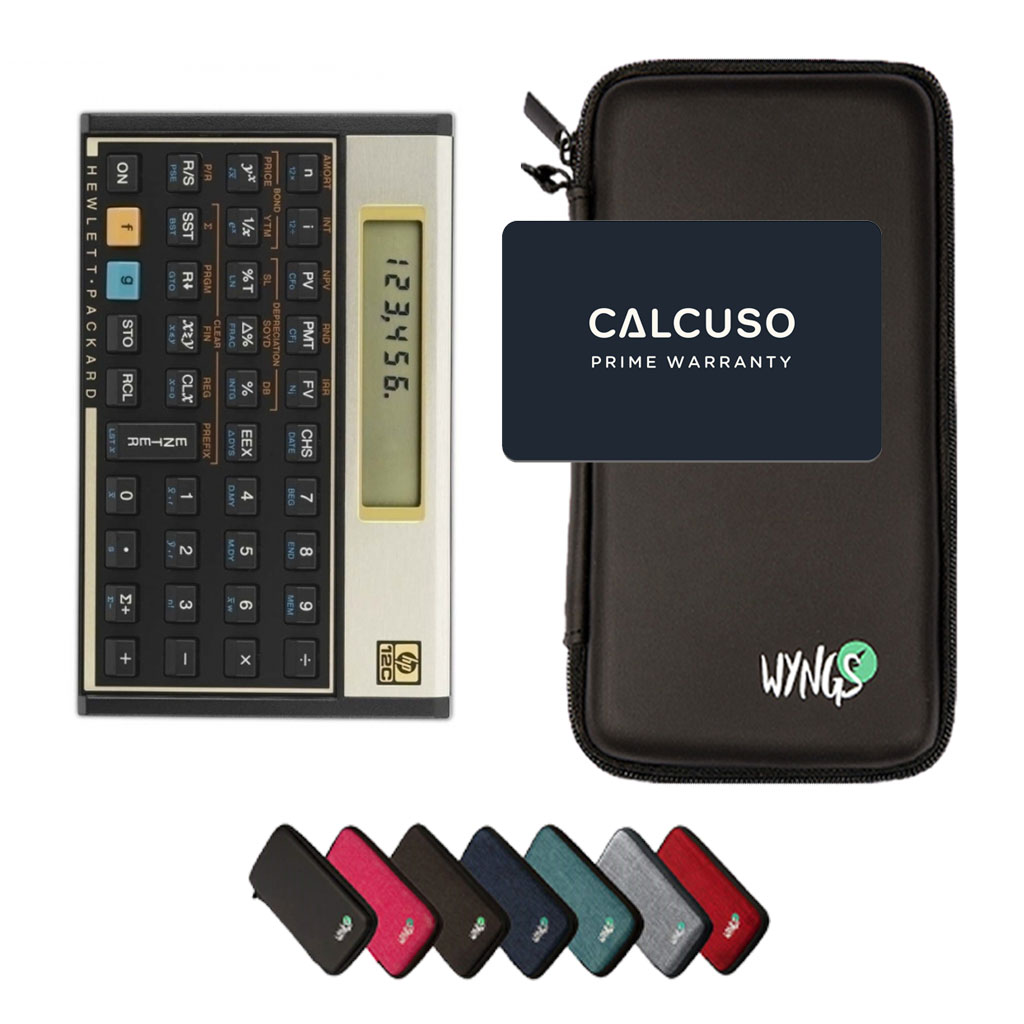 HP 12C inkl. WYNGS Schutztasche Schwarz - Finanzrechner - Basic Set