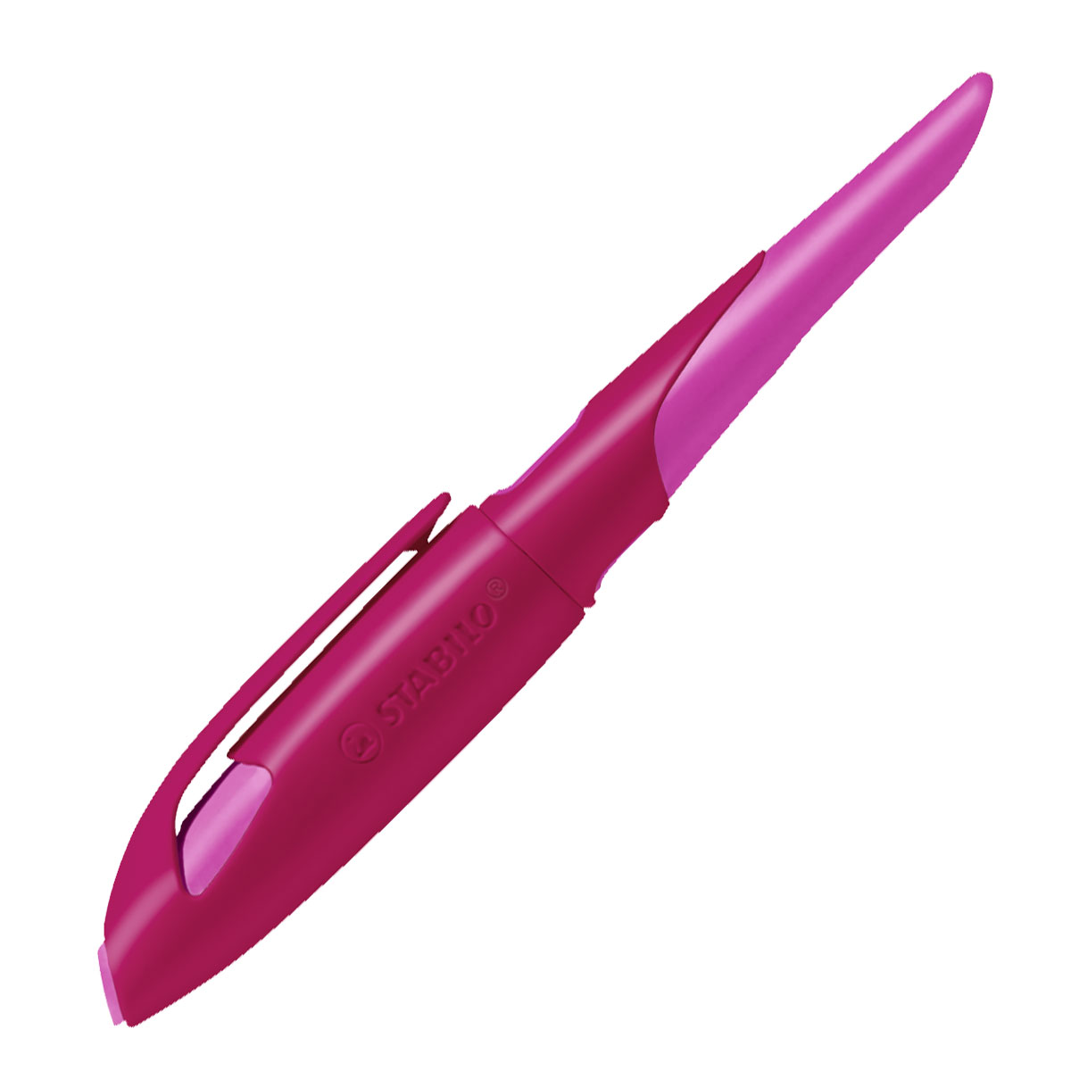 Stabilo Ergonomischer Schulfüller für Rechtshänder mit Anfänger-Feder A - EASYbirdy in beere/pink - Einzelstift - inklusive Patrone - Schreibfarbe blau (löschbar)