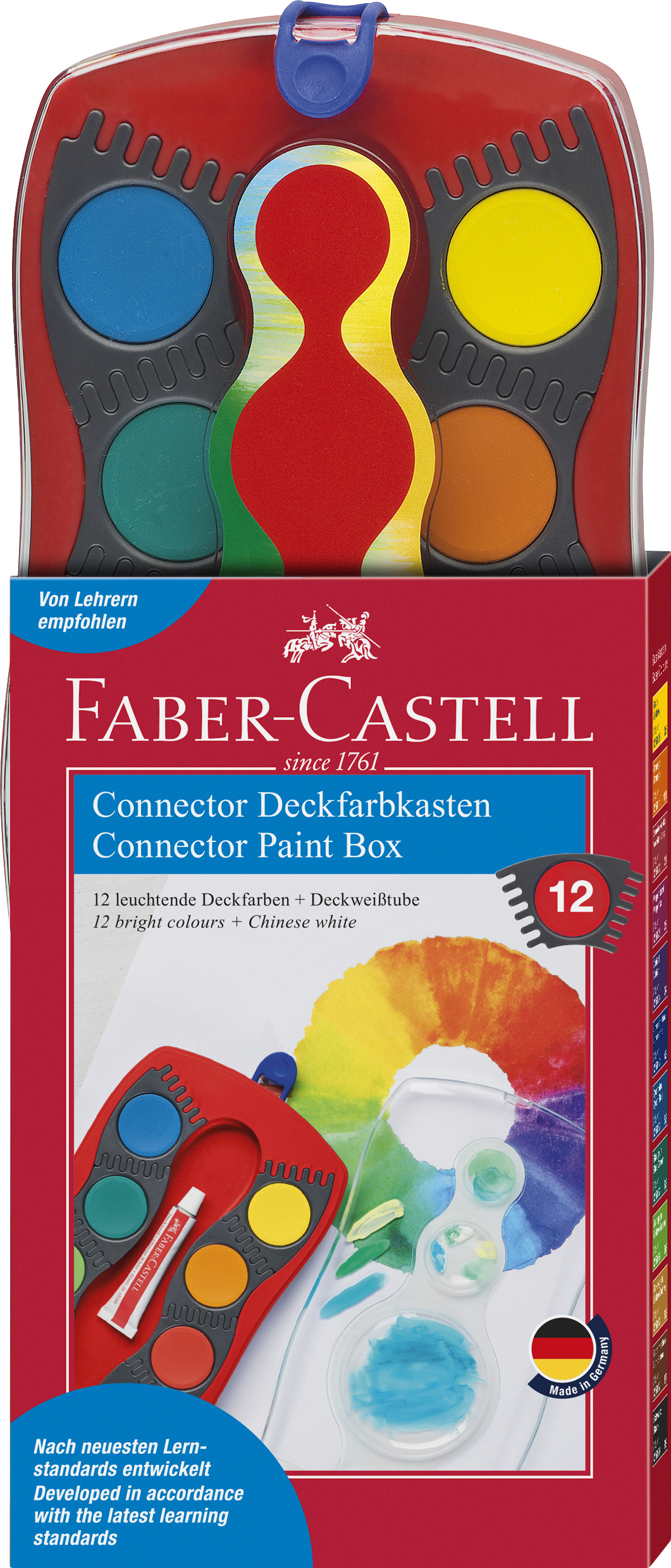 Faber-Castell CONNECTOR Farbkasten rot - 12 Farben + Deckweiß