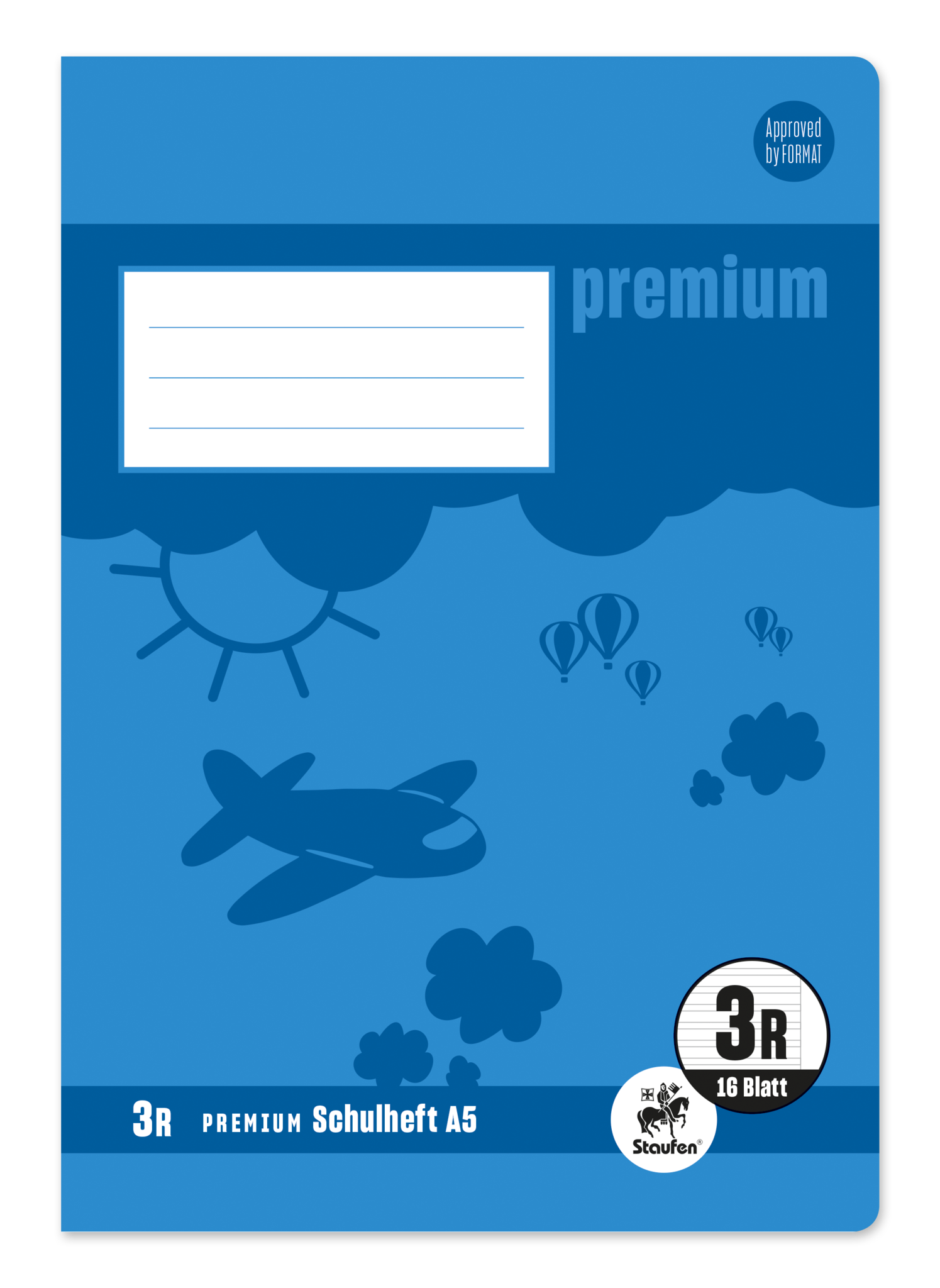 Staufen Premium Heft PREMIUM LIN 3R - A5, 16 Blatt, 90 g/qm, Doppellinien mit Rand