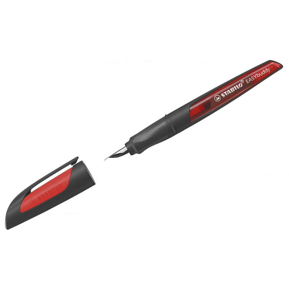 Stabilo Schulfüller mit Standard-Feder M - EASYbuddy in schwarz/rot - Schreibfarbe blau (löschbar) - Einzelstift - inklusive Patrone