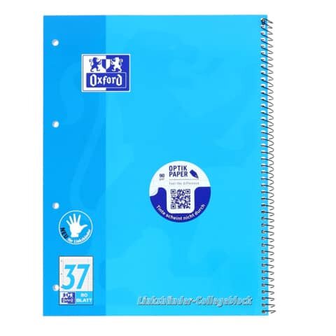 Oxford Collegeblock Lin.37 - A4+, 80 Blatt, 90 g/qm, 4-fach Lochung