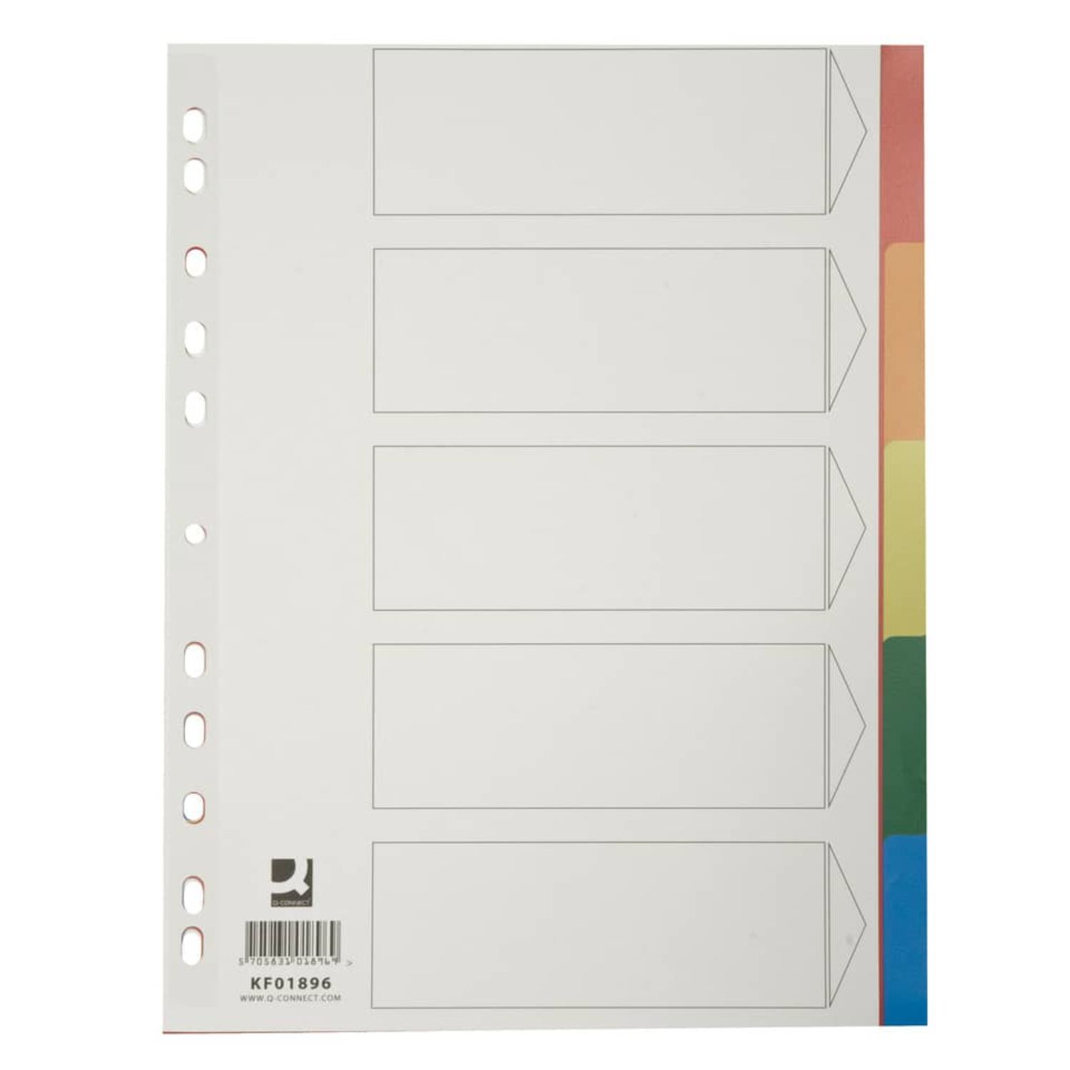 Q-Connect Farbregister 5-teilig A4, Kunststoff