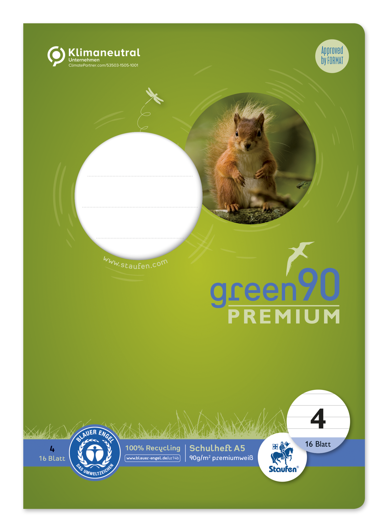 STAUFEN GREEN Schulheft A5 16 Blatt - Lineatur 4