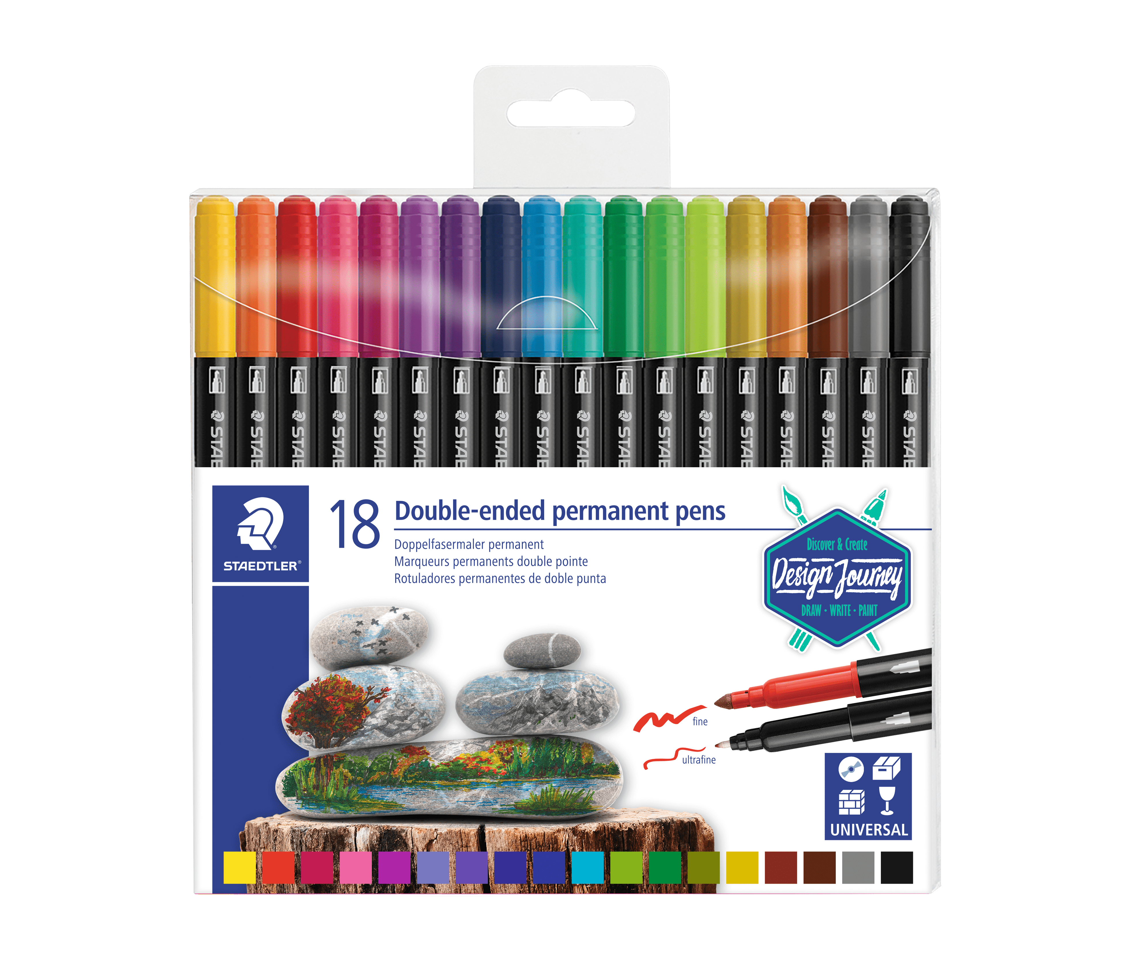 Staedtler Fasermaler permanent duo - 18 Farben, sortiert