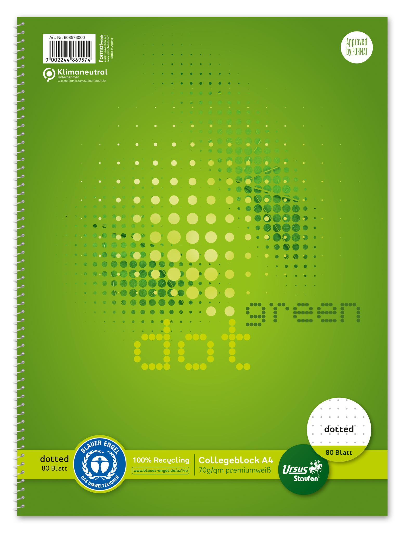 STAUFEN GREEN Collegeblock A4 80 Blatt - gepunktet