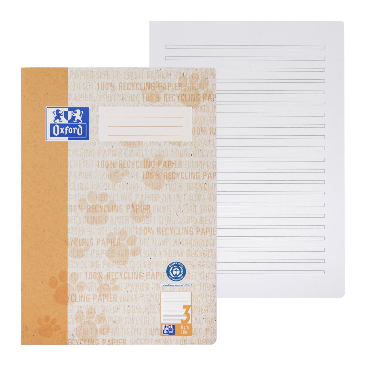 Oxford Recycling Schulheft A4, Lineatur 3