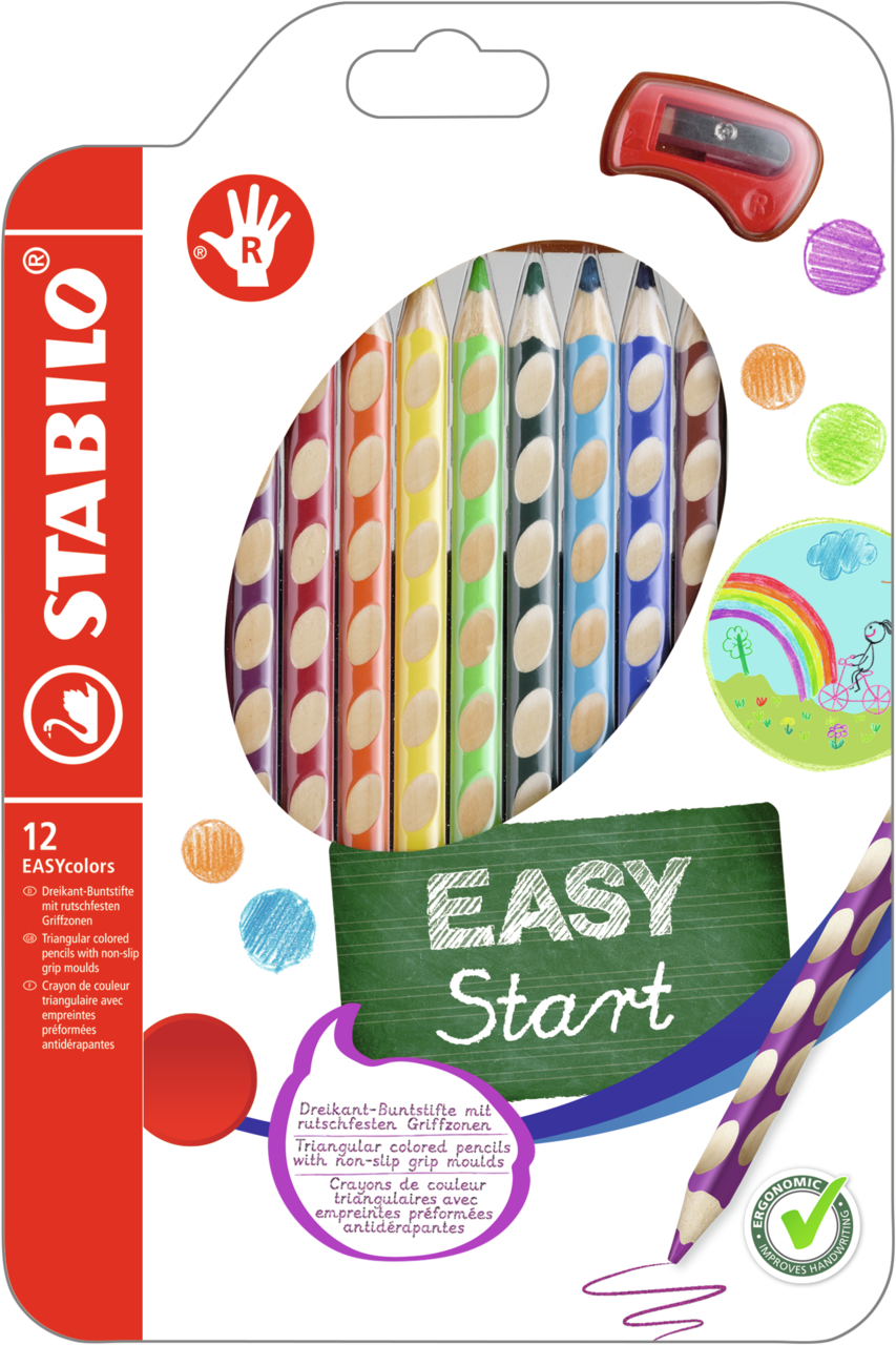 Stabilo Ergonomischer Buntstift für Rechtshänder - EASYcolors - 12 Farben mit Spitzer
