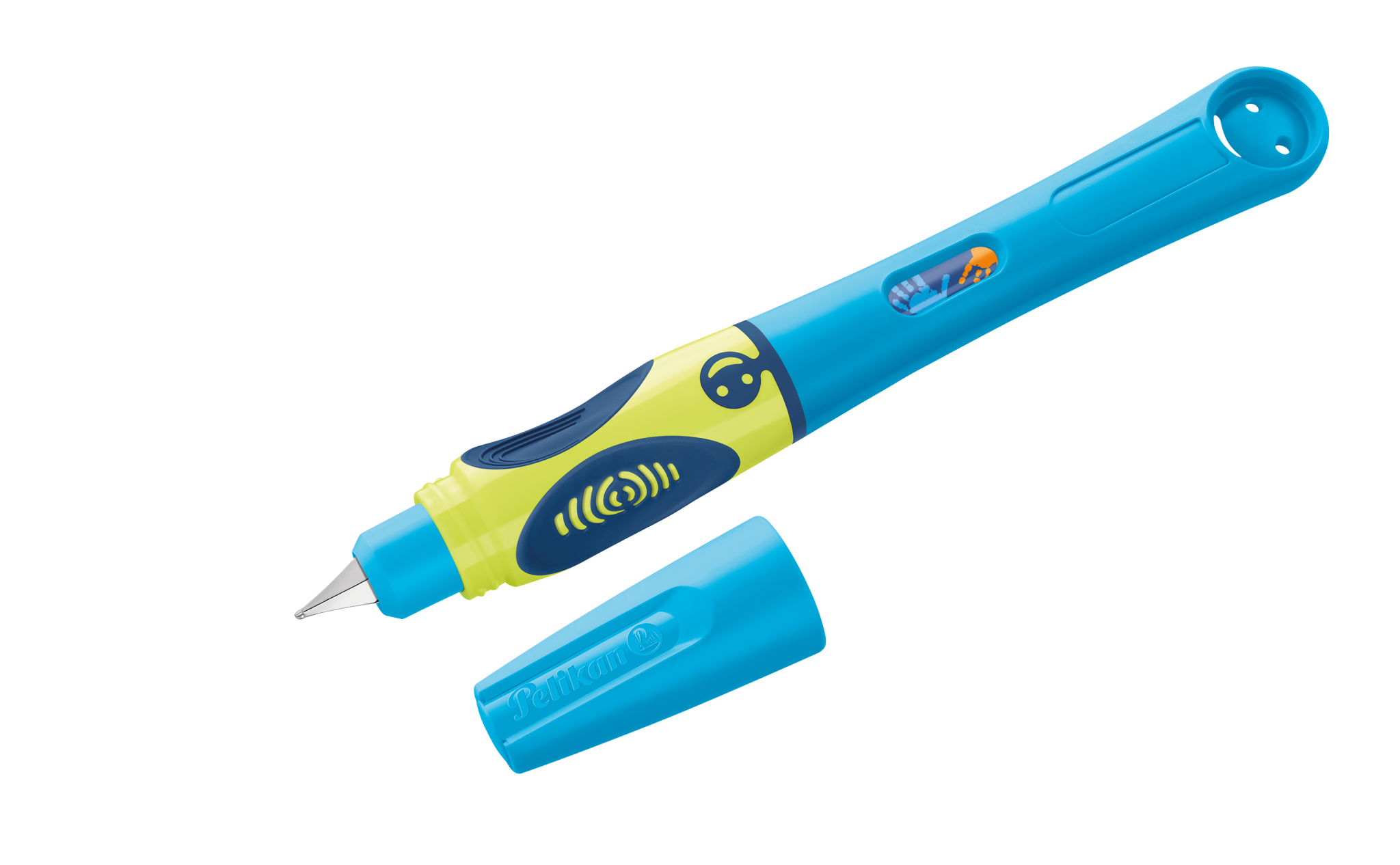 Pelikan Griffix® 4 Füllhalter, neon fresh blue, links, Faltschachtel