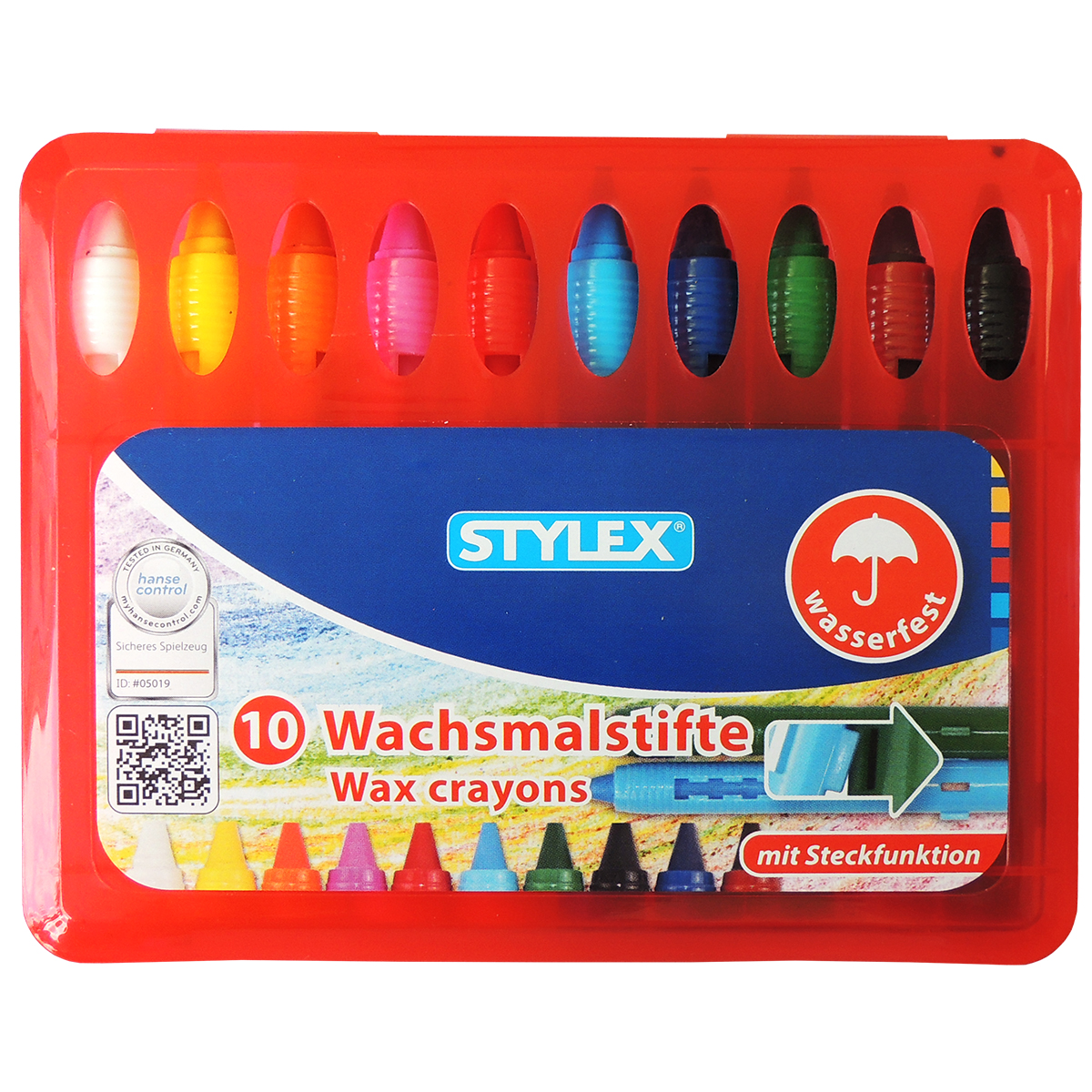 Toppoint Wachsmalstiftetui - 10 Farben, wasserfest, Farbwahl der Box nicht möglich