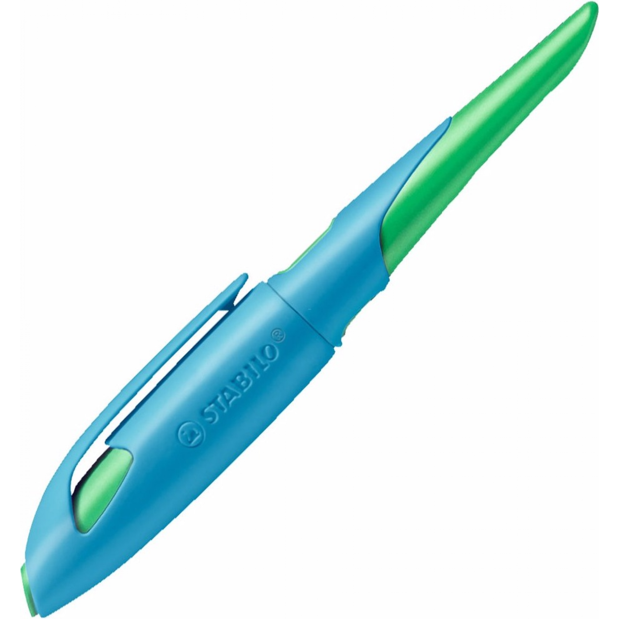 Stabilo Ergonomischer Schulfüller für Rechtshänder mit Standard-Feder M - EASYbirdy in himmelblau/grasgrün - Einzelstift - inklusive Patrone - Schreibfarbe blau (löschbar)