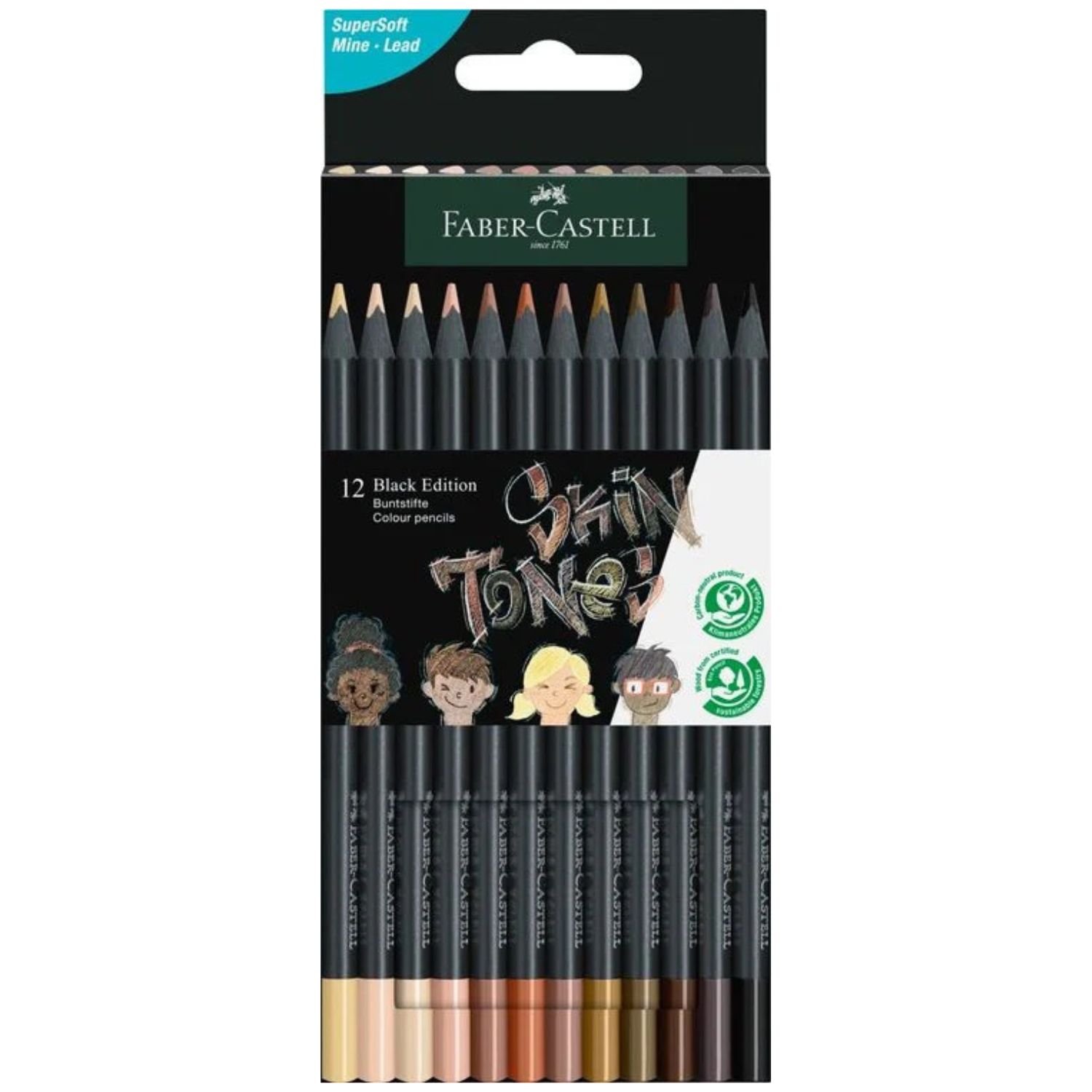 Faber-Castell Hautfarben Buntstifte, Black Edition, 12er Pack