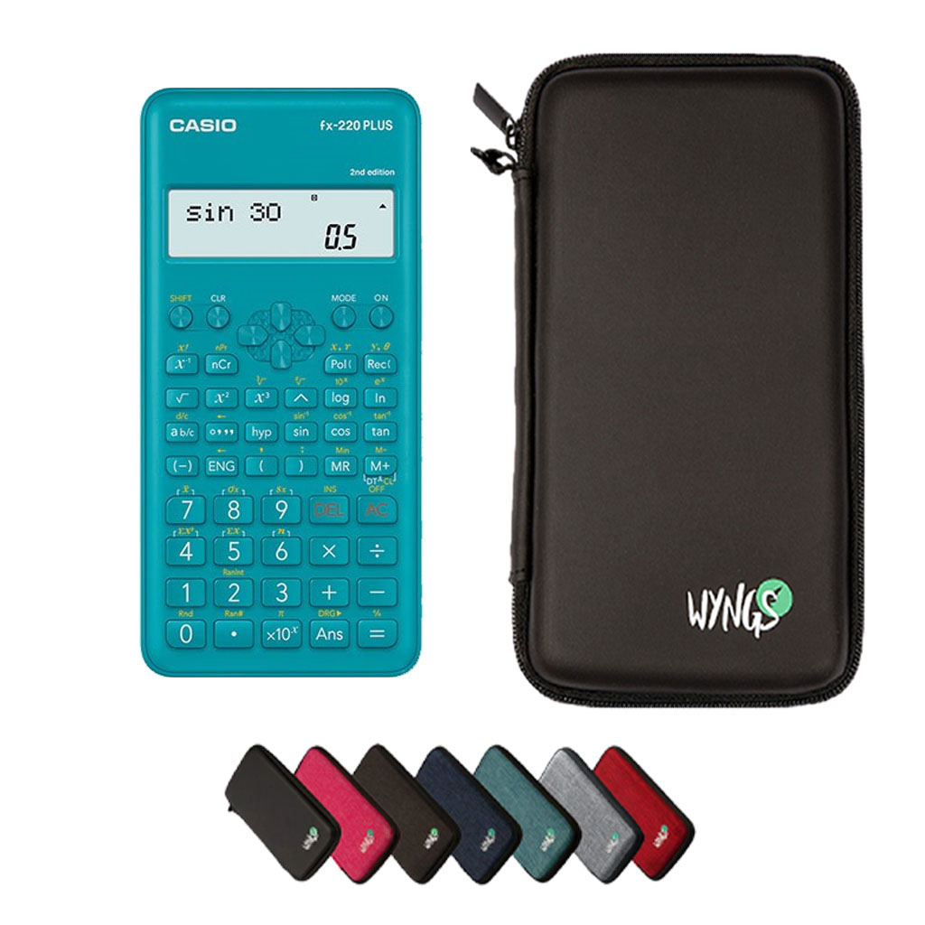 Casio fx-220 Plus 2nd edition inkl. WYNGS Schutztasche - Wissenschaftlicher Taschenrechner - Basic Set