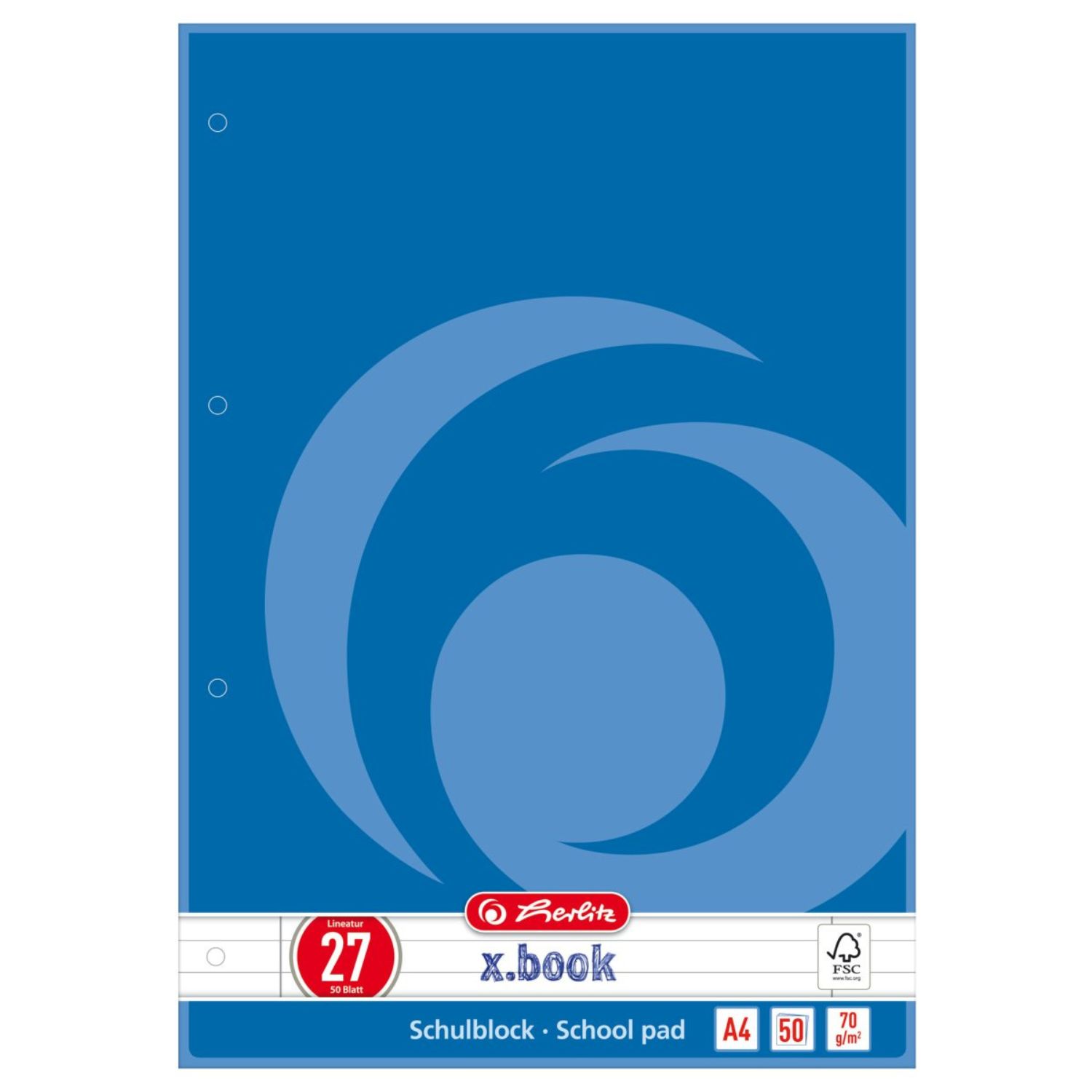 Herlitz Schulblock liniert mit Doppelrand, gelocht A4, Lineatur 27