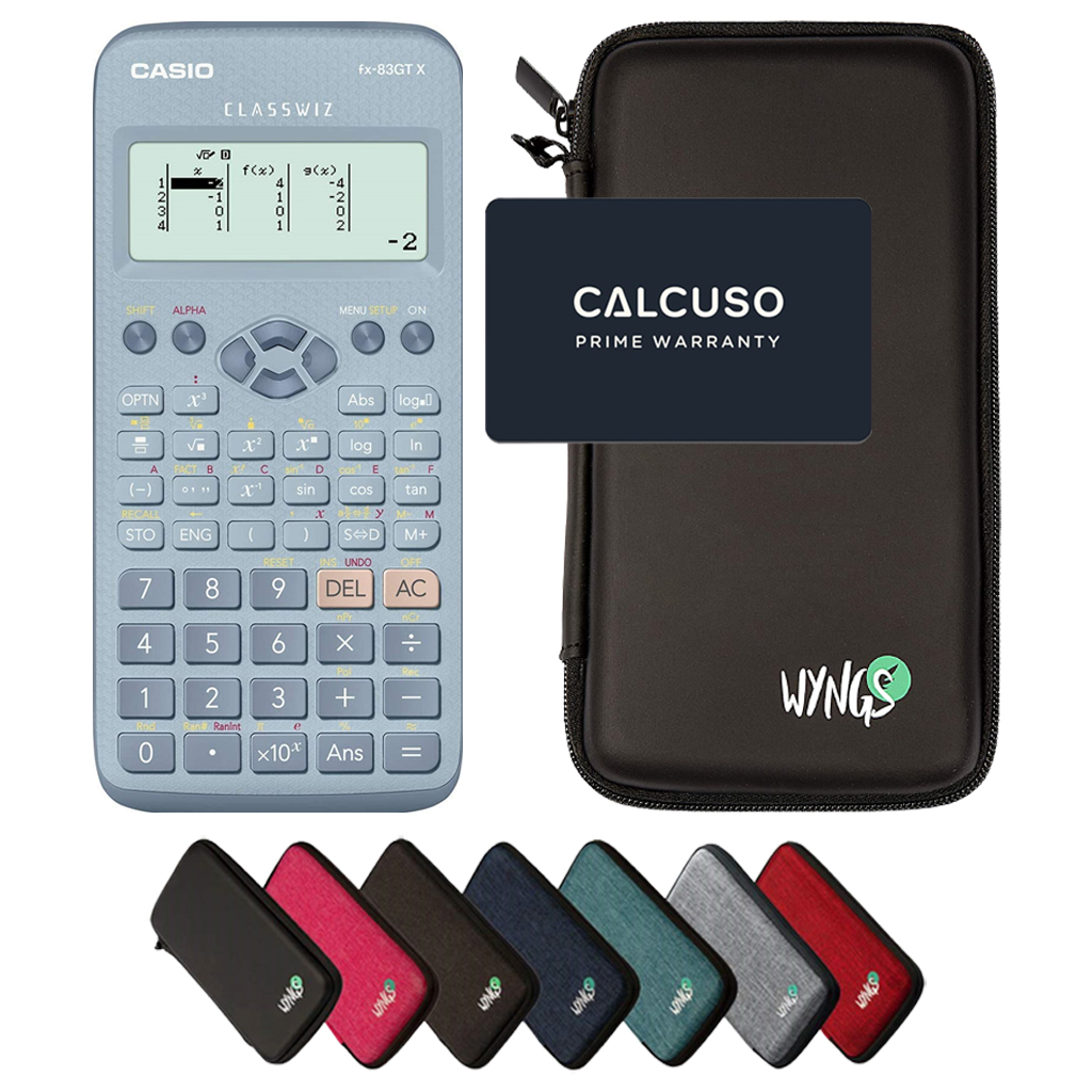 Casio fx-83GT X Blau inkl. WYNGS Schutztasche - Wissenschaftlicher Taschenrechner - Basic Set