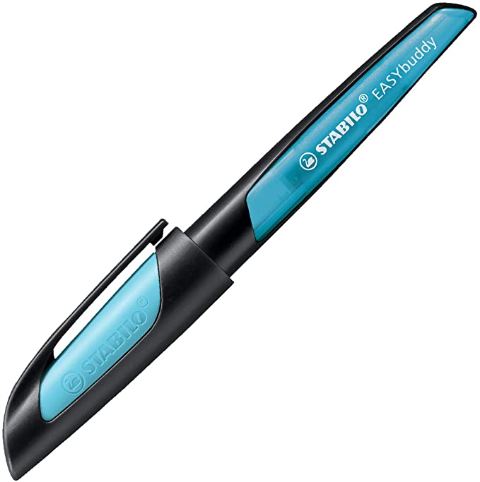 Stabilo Schulfüller mit Standard-Feder M - EASYbuddy in schwarz/himmelblau - Schreibfarbe blau (löschbar) - Einzelstift - inklusive Patrone