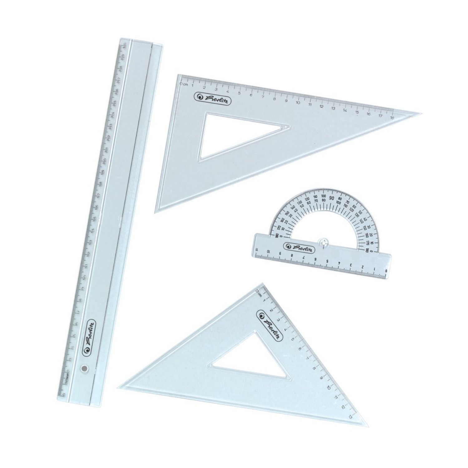 Herlitz Lineal-Set, 4-teilig, Lineal 30 cm, Winkelmesser, 2 Dreiecke