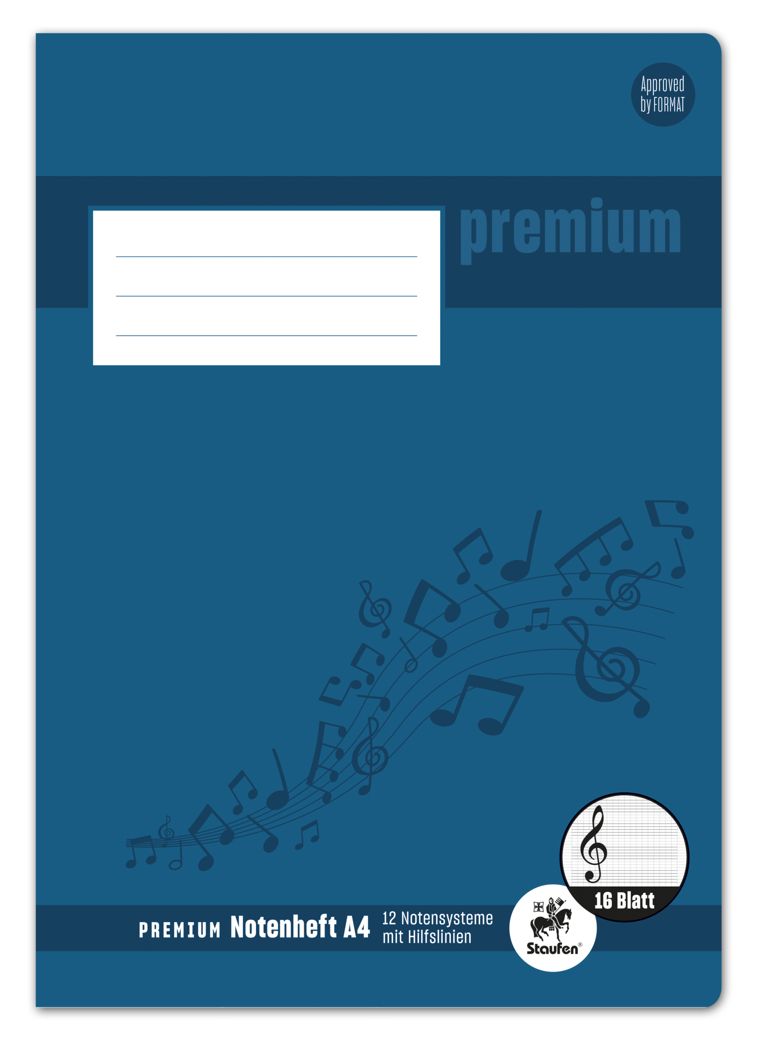 Staufen Premium Notenheft PREMIUM Academy - A4 hoch, 90 g/qm, 8 Blatt, 6 Notensysteme mit Hilfslinien