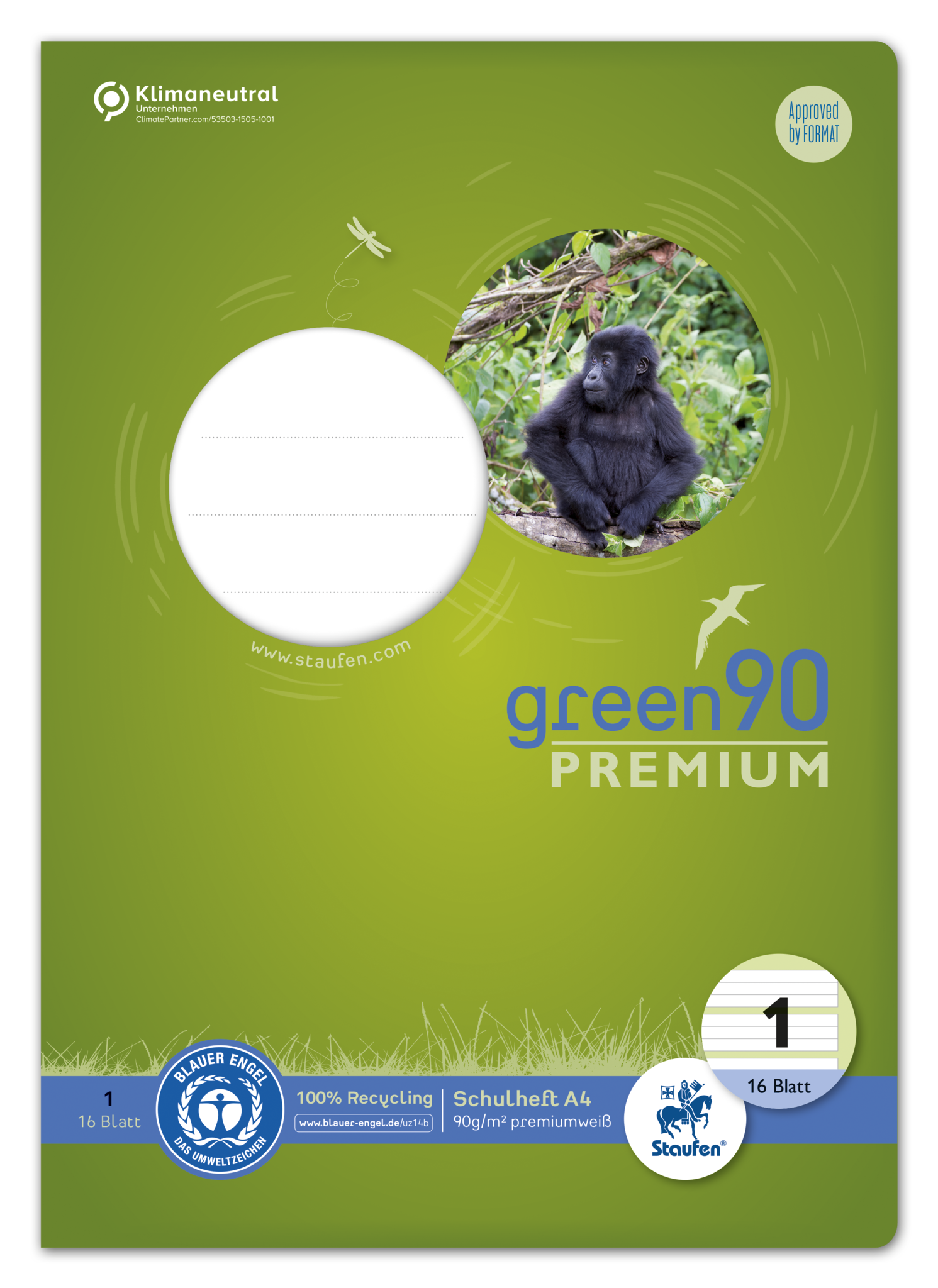 STAUFEN GREEN Schulheft A4 16 Blatt - Lineatur 1