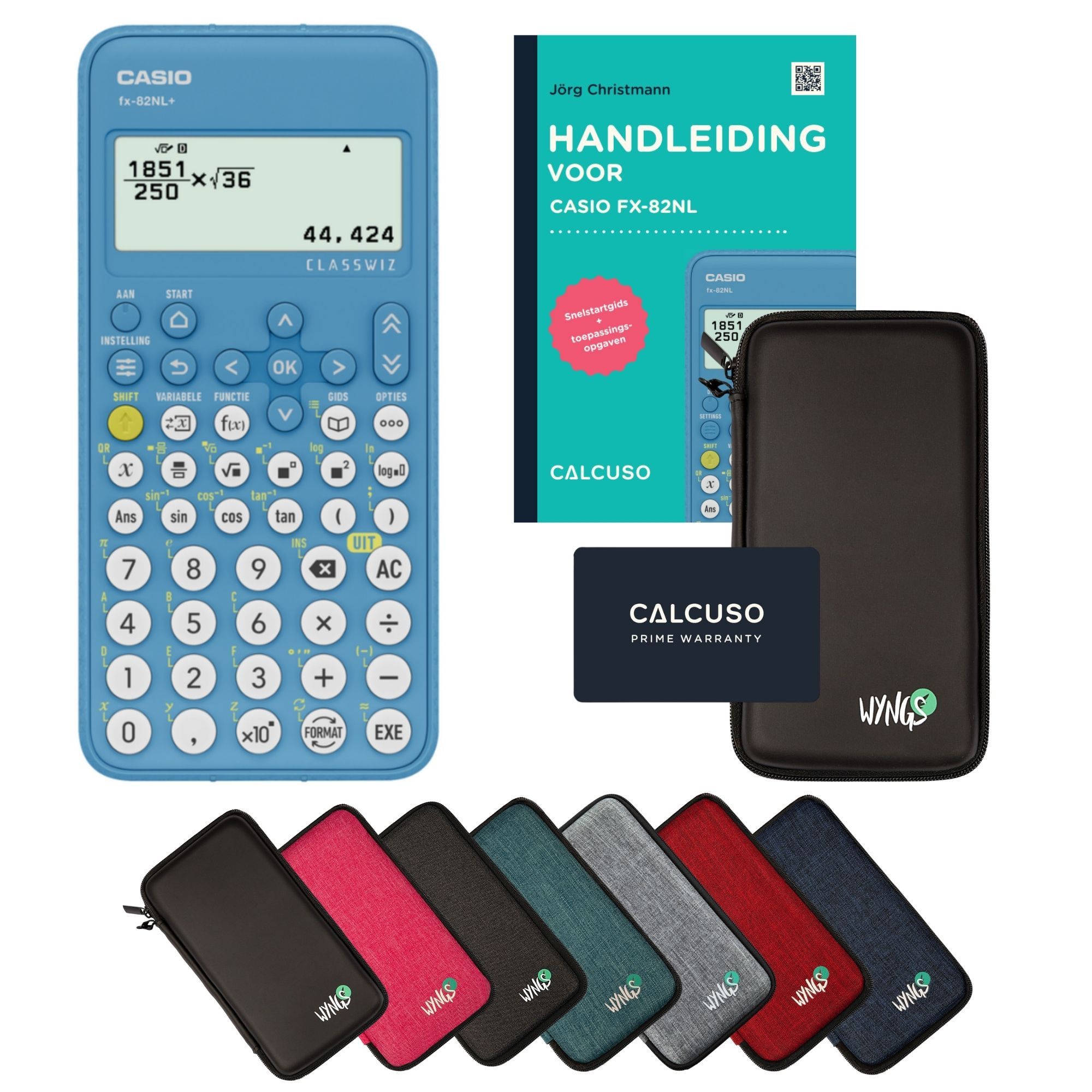 Casio fx-82NL+ inkl. WYNGS Schutztasche + Fachbuch (Niederländisch) - Wissenschaftlicher Taschenrechner - Standard Set