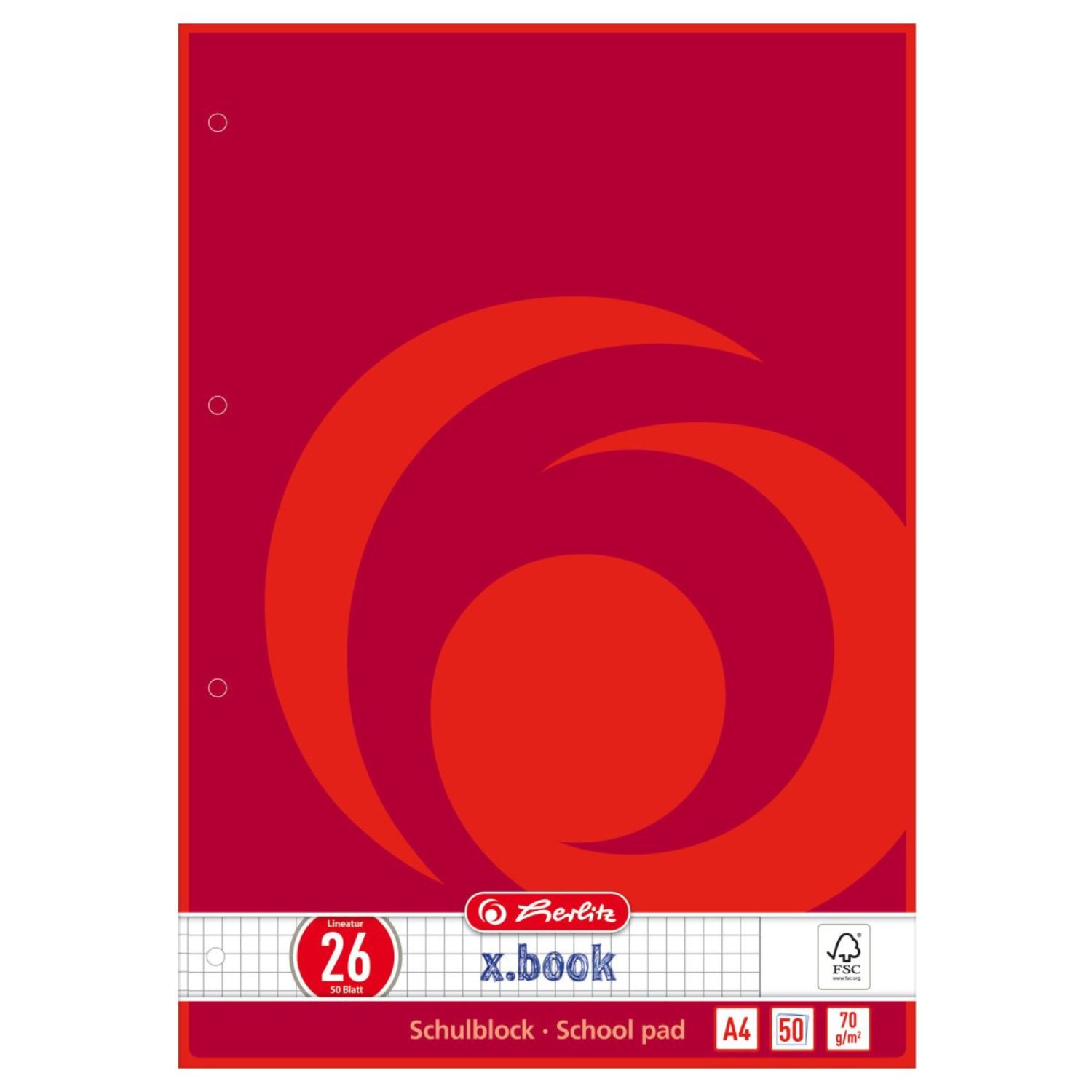 Herlitz Schulblock kariert mit Rand, gelocht A4, Lineatur 26