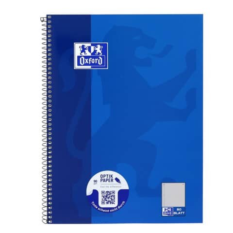 Oxford Collegeblock Schule - 90 g/qm, A4+, kariert, 80 Blatt, Rand links, perforiert, 4-fach Lochung, nachtblau