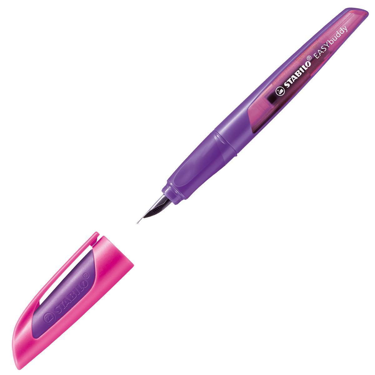 Stabilo Schulfüller mit Linkshänder-Feder L - EASYbuddy in lila/magenta - Schreibfarbe blau (löschbar) - Einzelstift - inklusive Patrone