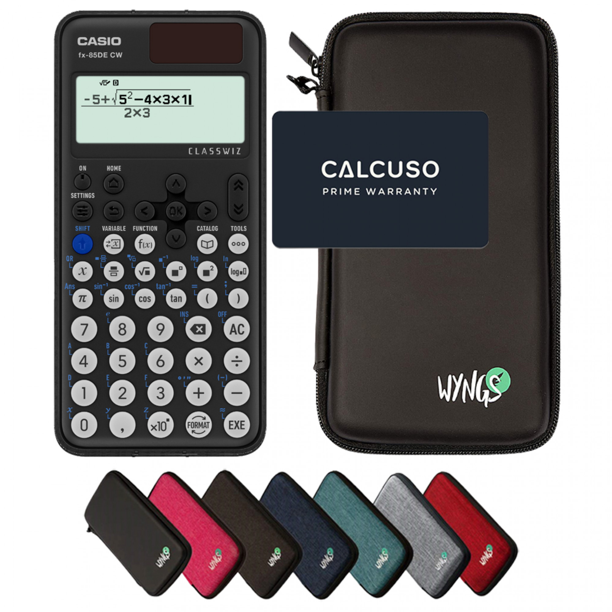 Casio fx-85DE CW ClassWiz inkl. WYNGS Schutztasche - Wissenschaftlicher Taschenrechner - Basic Set