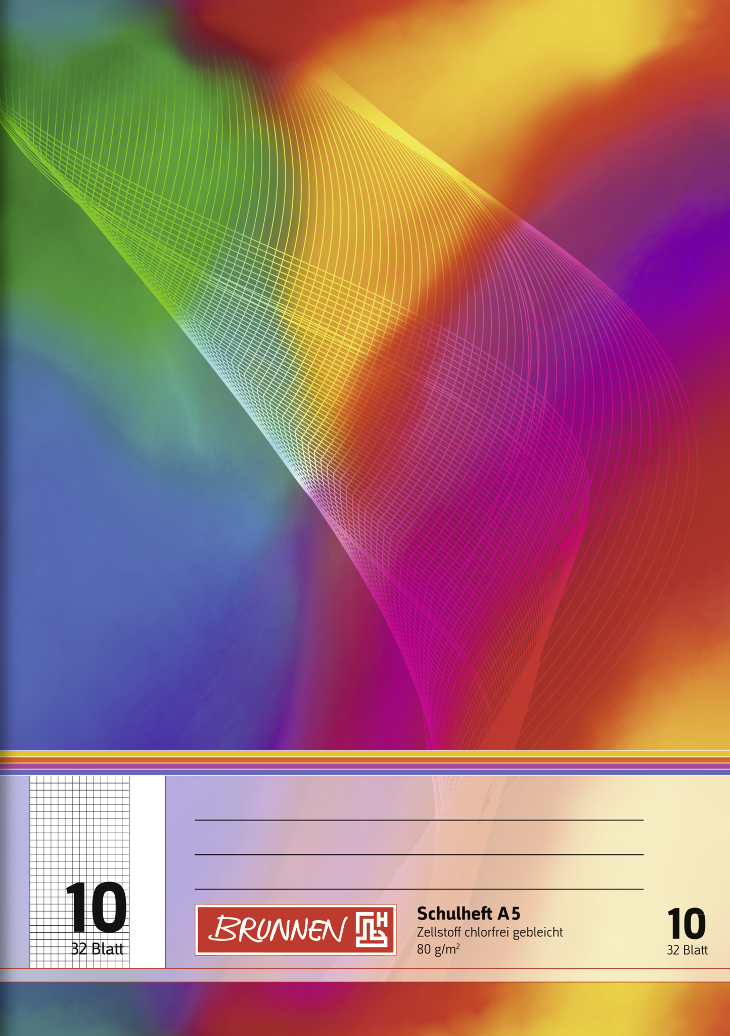 Schulheft, A5, 32 Blatt / 64 Seiten, Lineatur 10, mehrfarbig