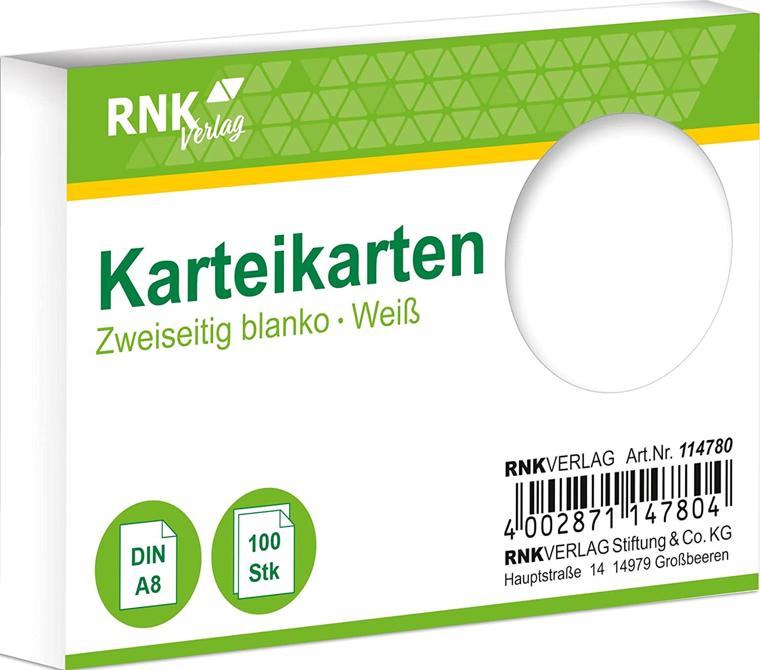 Rnk Karteikarten - DIN A8, blanko, weiß, 100 Karten