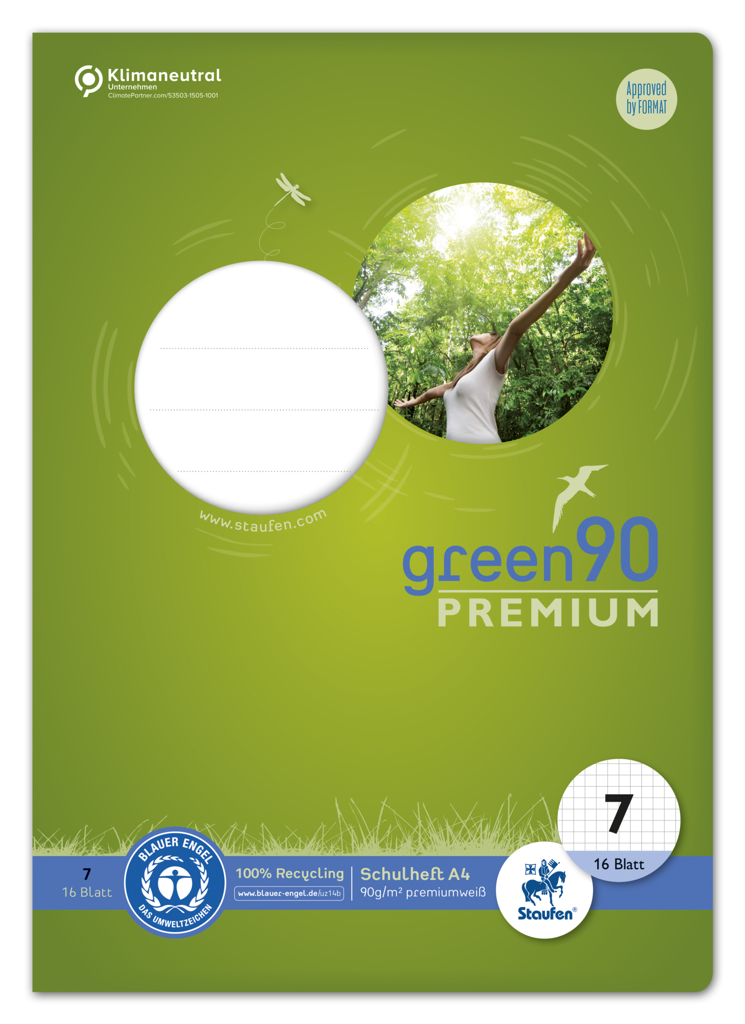 STAUFEN GREEN Schulheft A4 16 Blatt - Lineatur 7 (kariert)