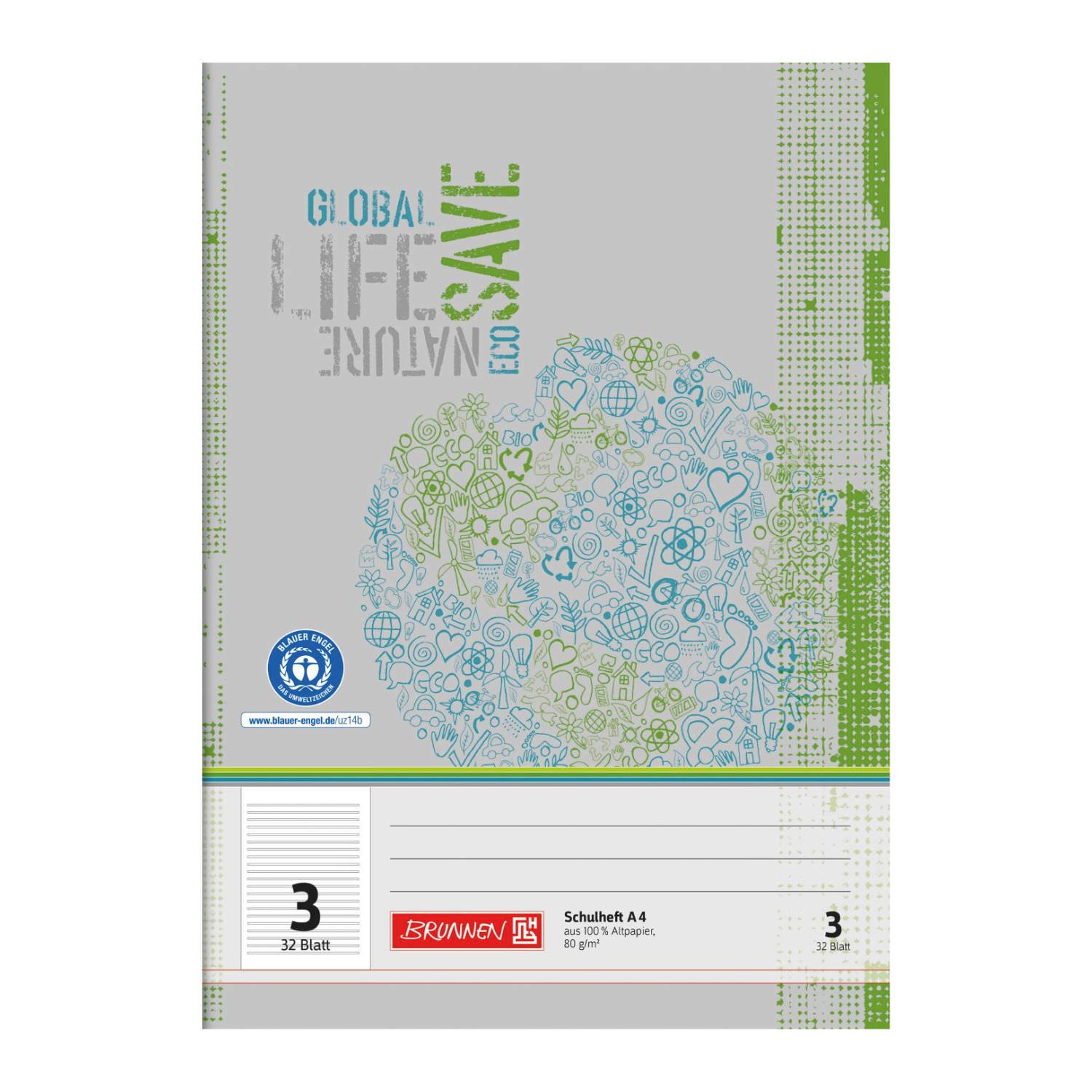 Brunnen Recycling Doppelheft A4, Lineatur 3