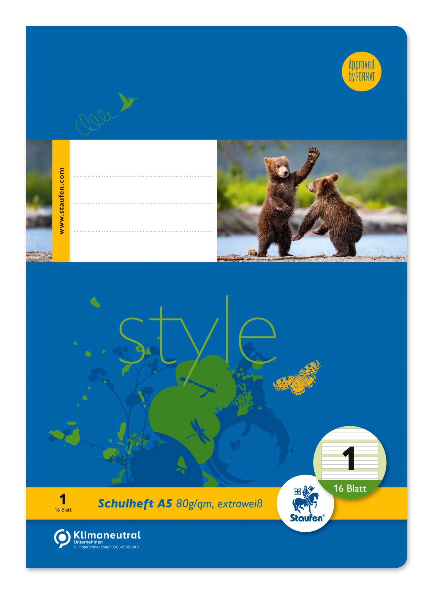 Staufen Heft LIN1 - A5, 16 Blatt, 80g/qm, liniert (farbig hinterlegt)