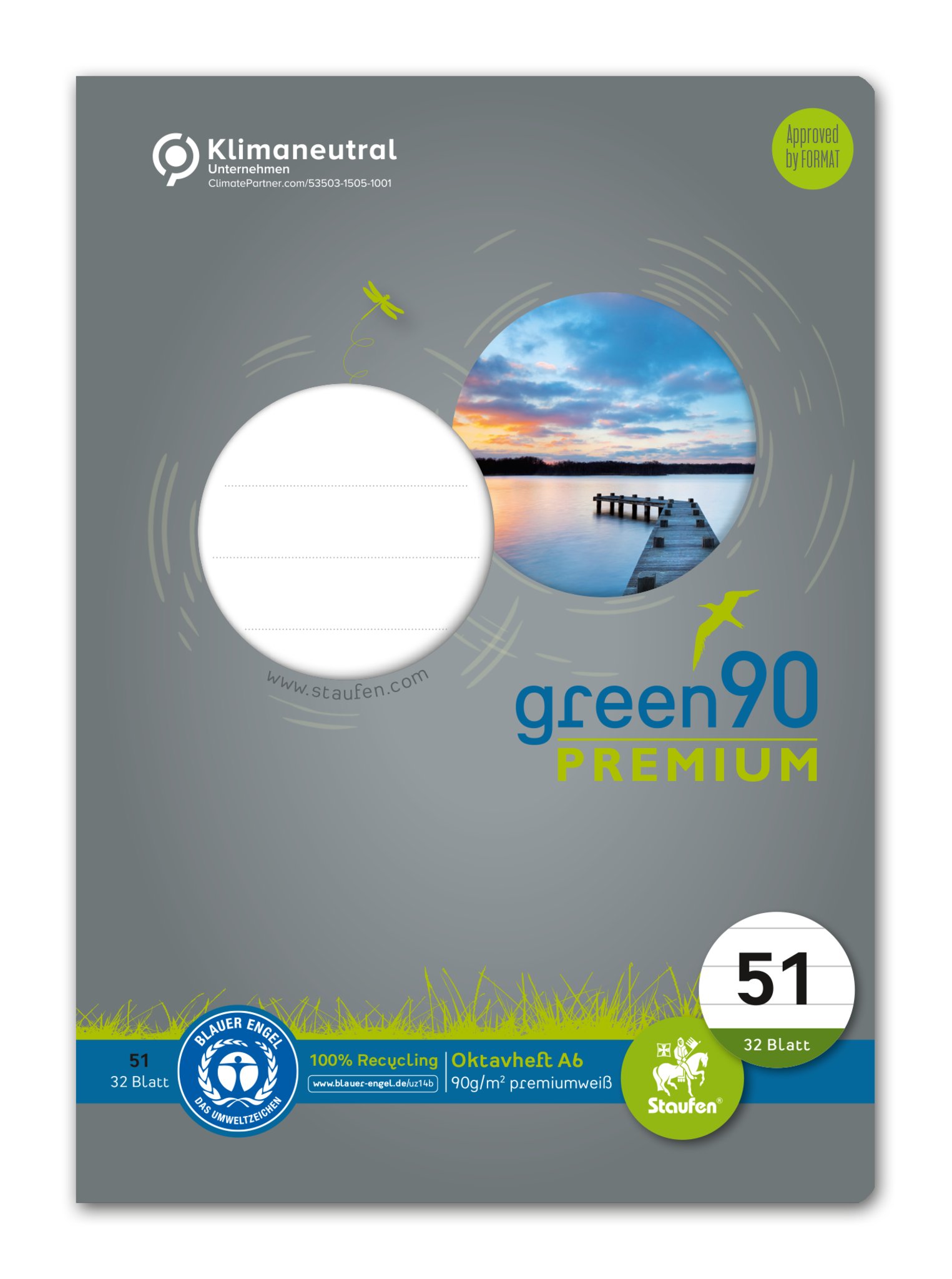 STAUFEN GREEN Oktavheft A6 48 Blatt - Lineatur 51