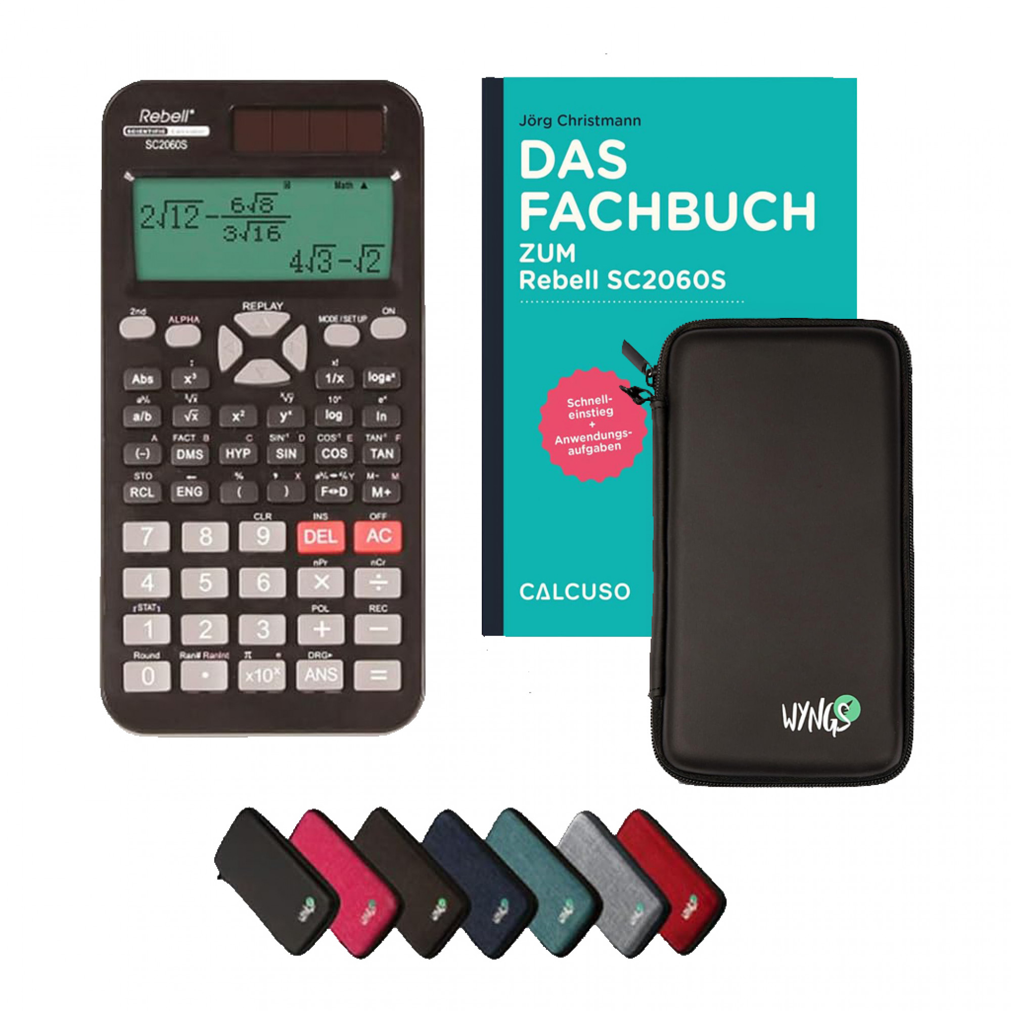Rebell SC2060S inkl. Schutztasche Schwarz & Fachbuch (56 Seiten, DIN A5) – Wissenschaftlicher Rechner  – Smart Set