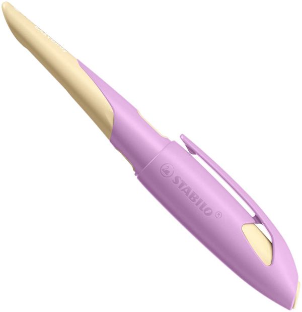 Stabilo Ergonomischer Schulfüller für Linkshänder mit Standard-Feder M - EASYbirdy Pastel Edition in soft pink/apricot - Einzelstift - inklusive Patrone - Schreibfarbe blau (löschbar)