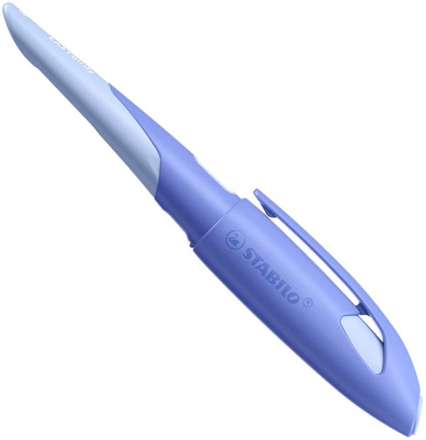 Stabilo Ergonomischer Schulfüller für Linkshänder mit Standard-Feder M - EASYbirdy Pastel Edition in blau/hellblau - Einzelstift - inklusive Patrone - Schreibfarbe blau (löschbar)