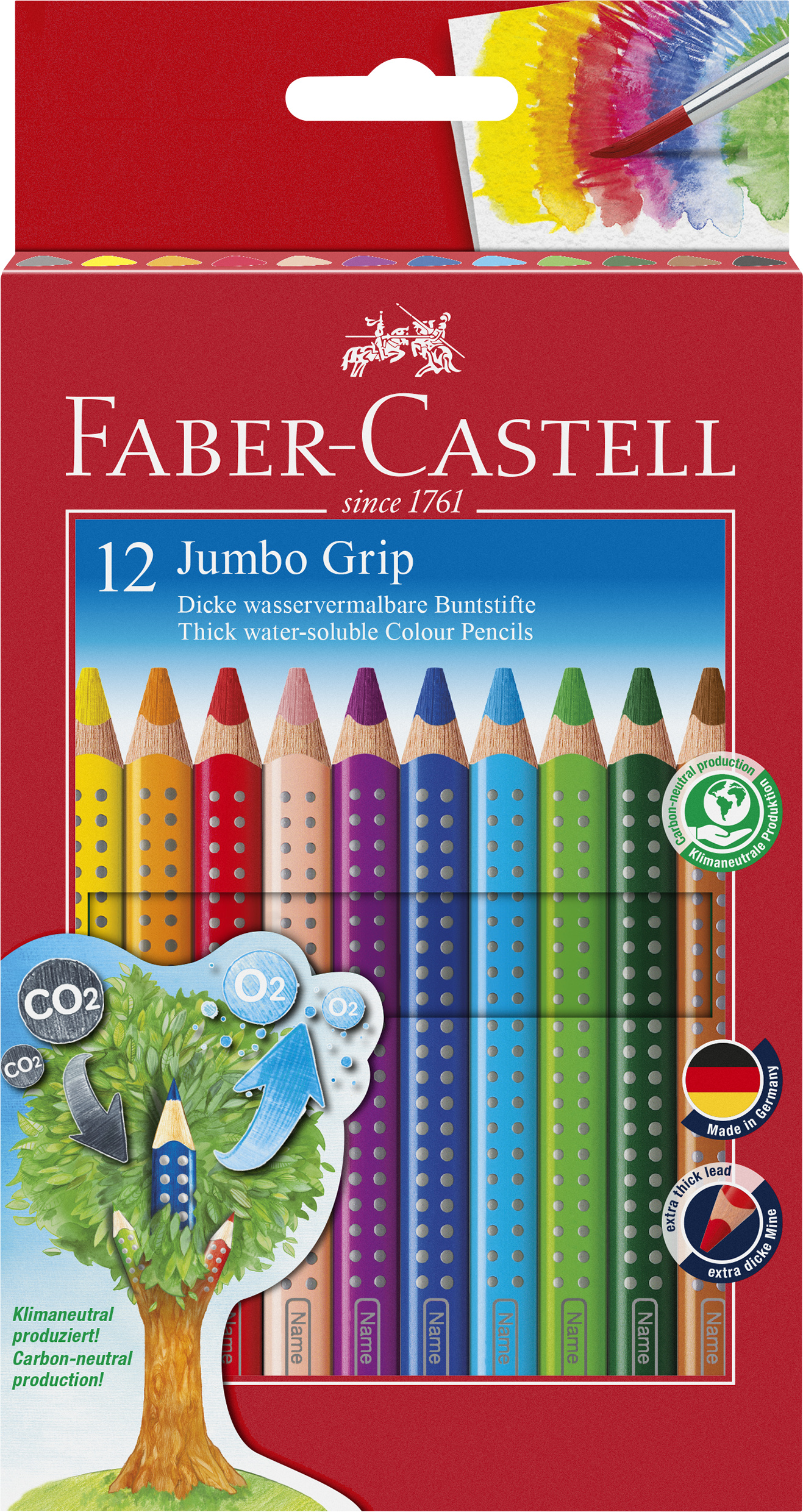 Faber-Castell Buntstift Jumbo GRIP - 12 Farben sortiert und Spitzer, Kartonetui
