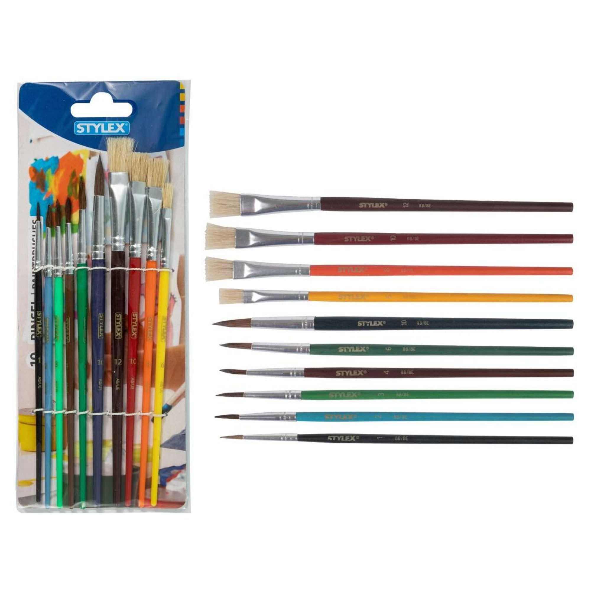 STYLEX Schulmalpinselset, 10-teilig, 4 Borstenpinsel und 6 Aquarellpinsel