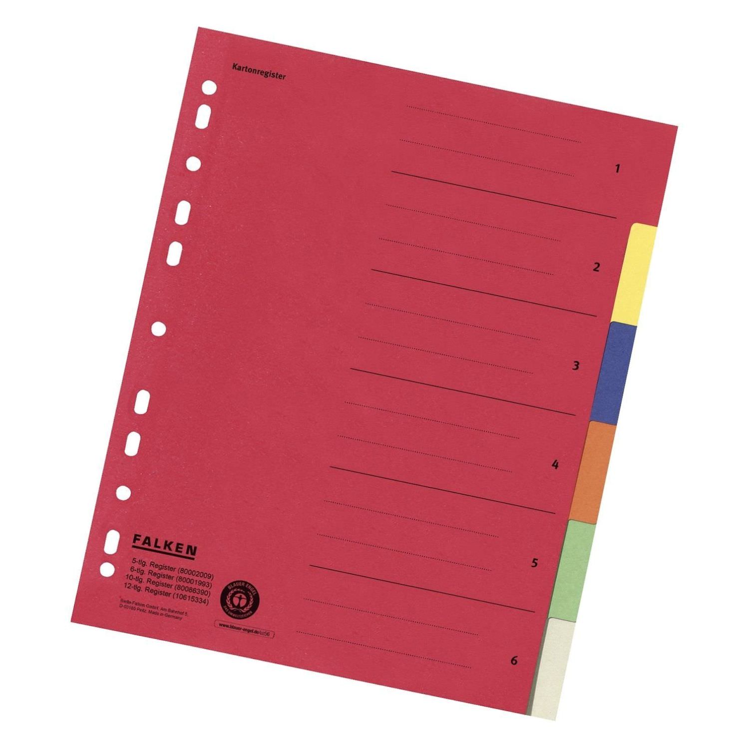 Falken Kartonregister A4 überbreit, 6-teilig, Blauer Engel