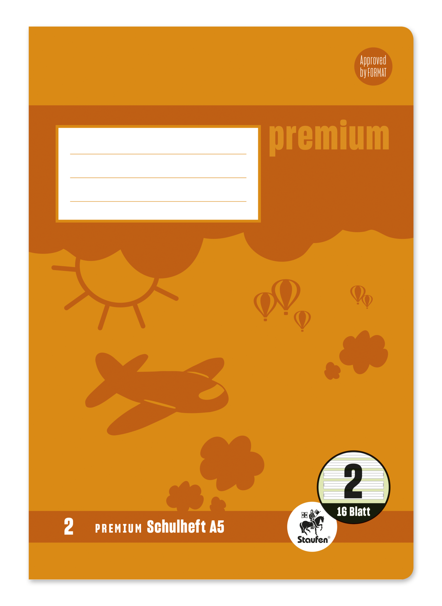 Staufen Premium Schulheft Lin2 A5 16 Blatt 90g/qm 4/4/4mm liniert farbig