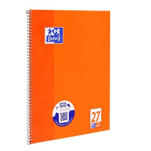Oxford Collegeblock Schule - 90 g/qm, A4+, liniert, 80 Blatt, Rand beidseitig, perforiert, 4-fach Lochung, orange