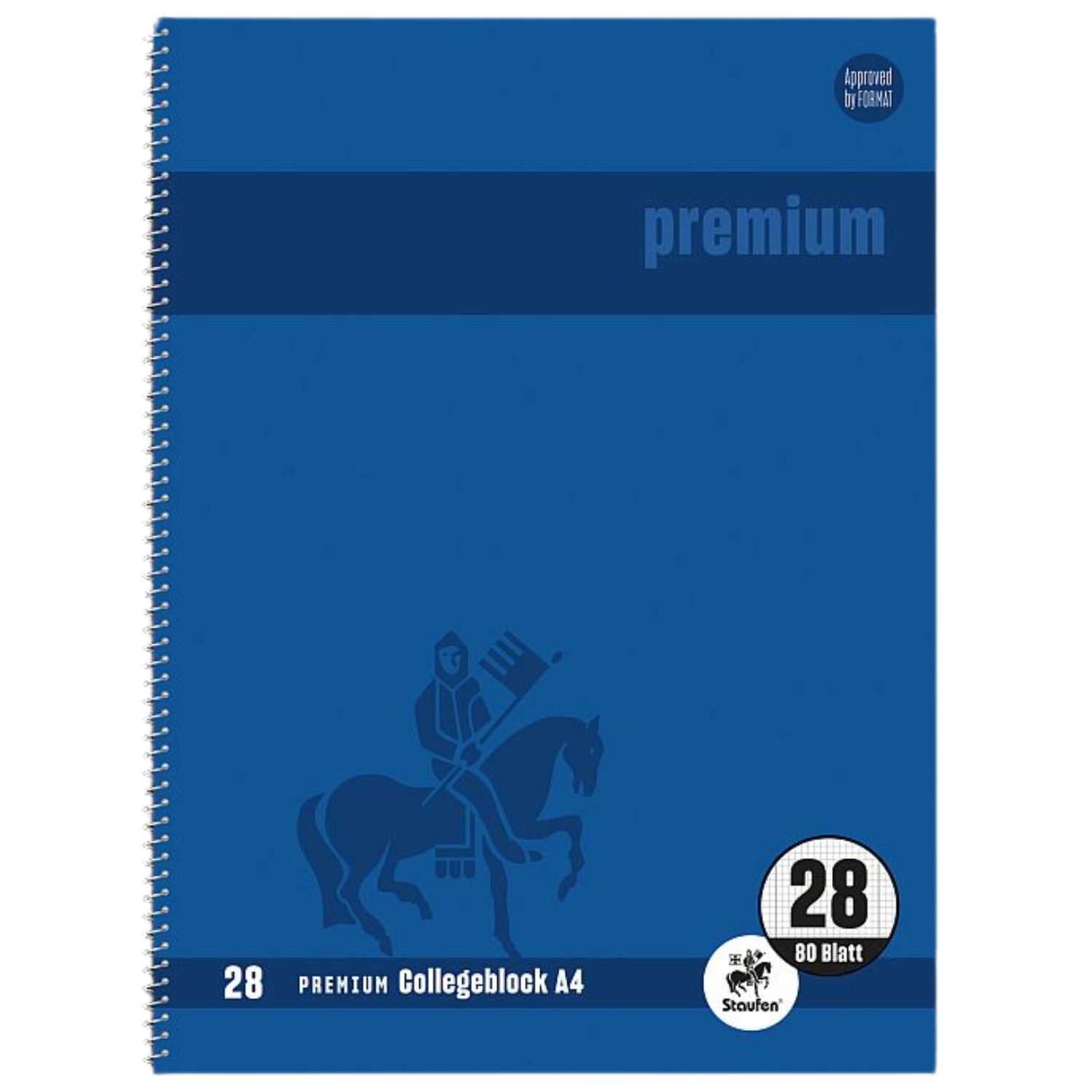 Staufen Premium Collegeblock Premium LIN 28 - A4, 80 Blatt, 90 g/qm, blau, kariert mit Doppelrand