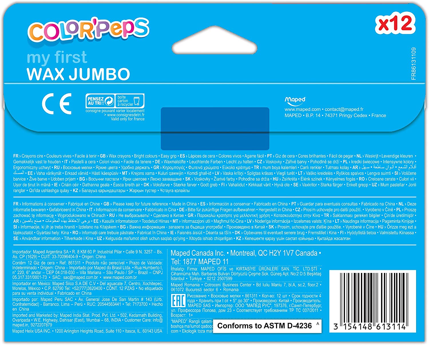 Maped Wachsmalstifte Color'Peps Wax Jumbo, 12 Stück